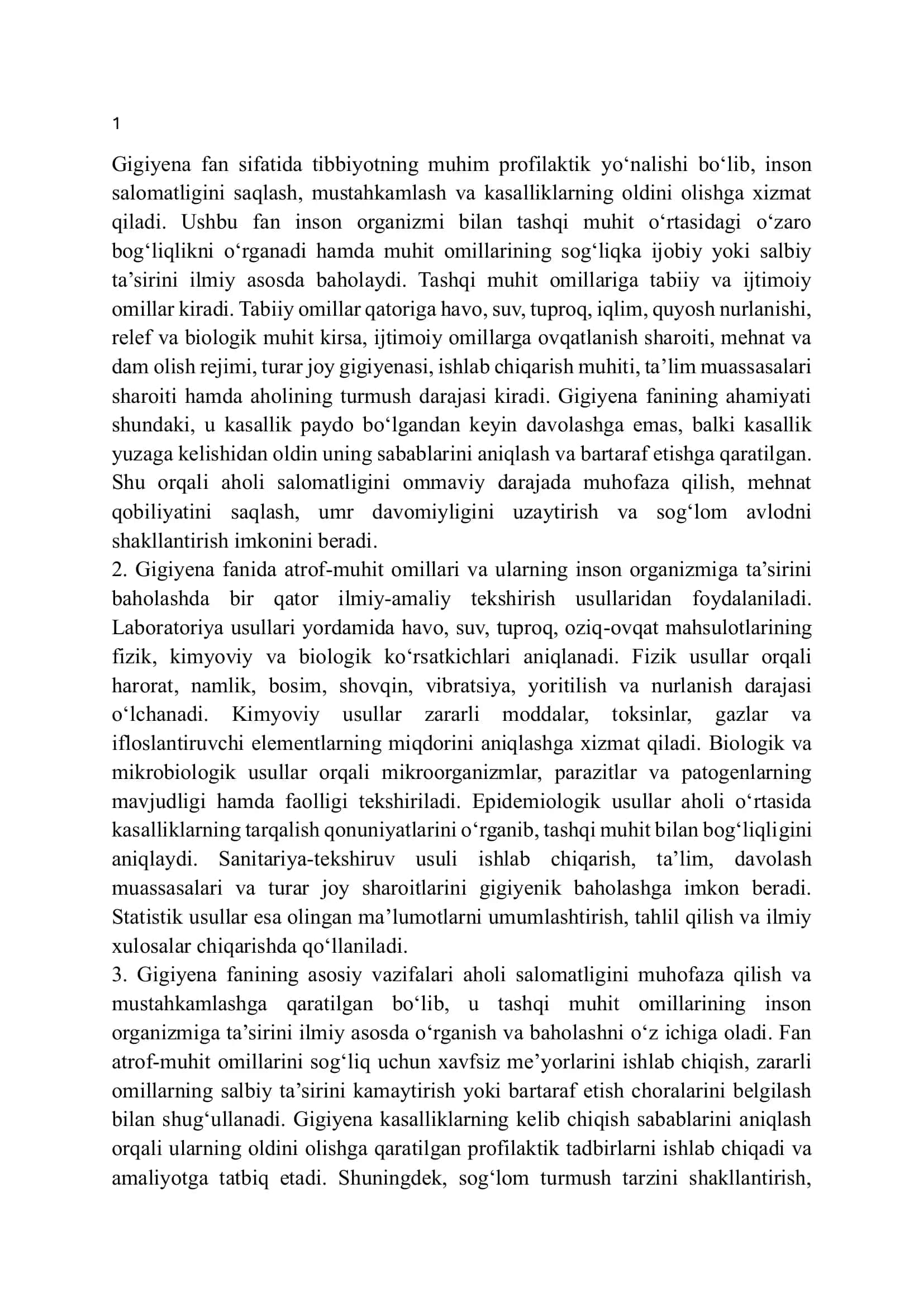 Gigiyena fan sifatida tibbiyot