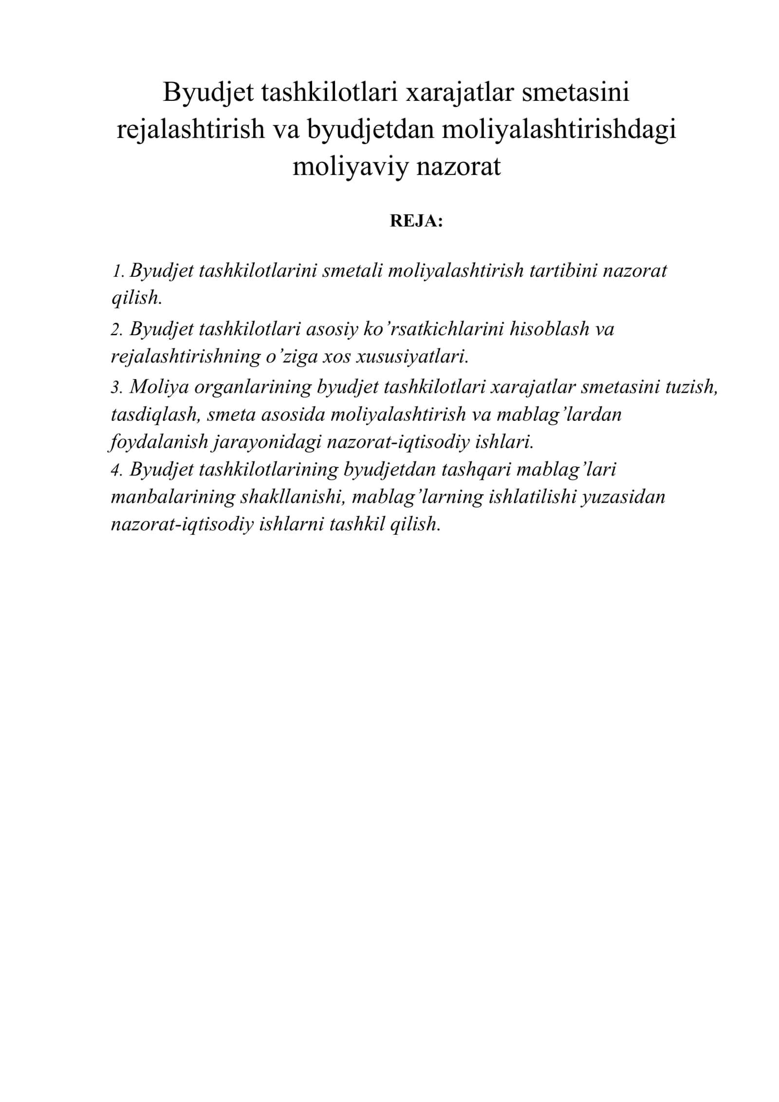 Byudjet tashkilotlari xarajatlar smetasini