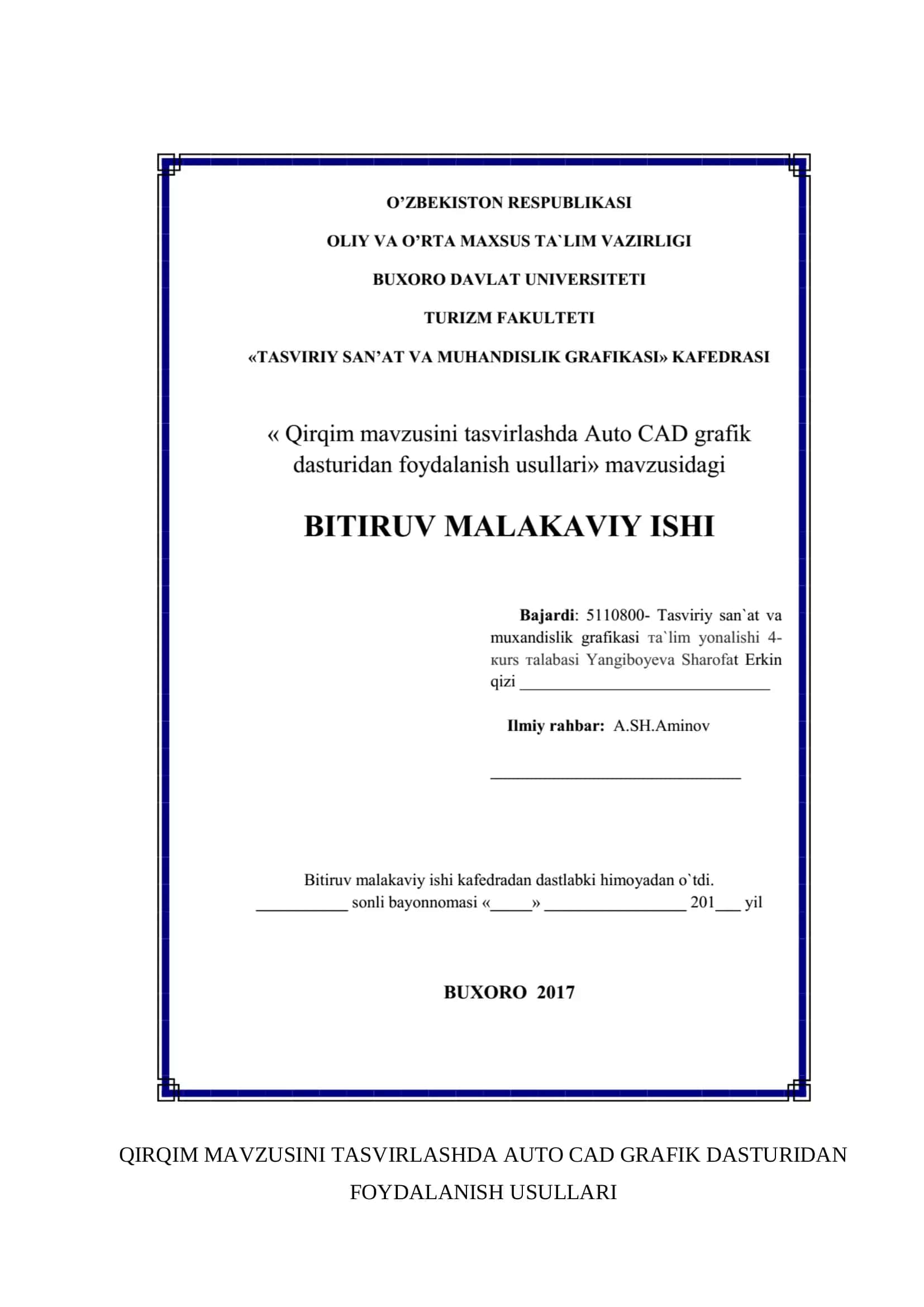 QIRQIM MAVZUSINI TASVIRLASHDA AUTO CAD GRAFIK DASTURIDAN