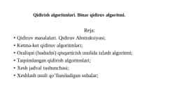 Qidirish algoritmlari. Binar qidiruv algoritmi