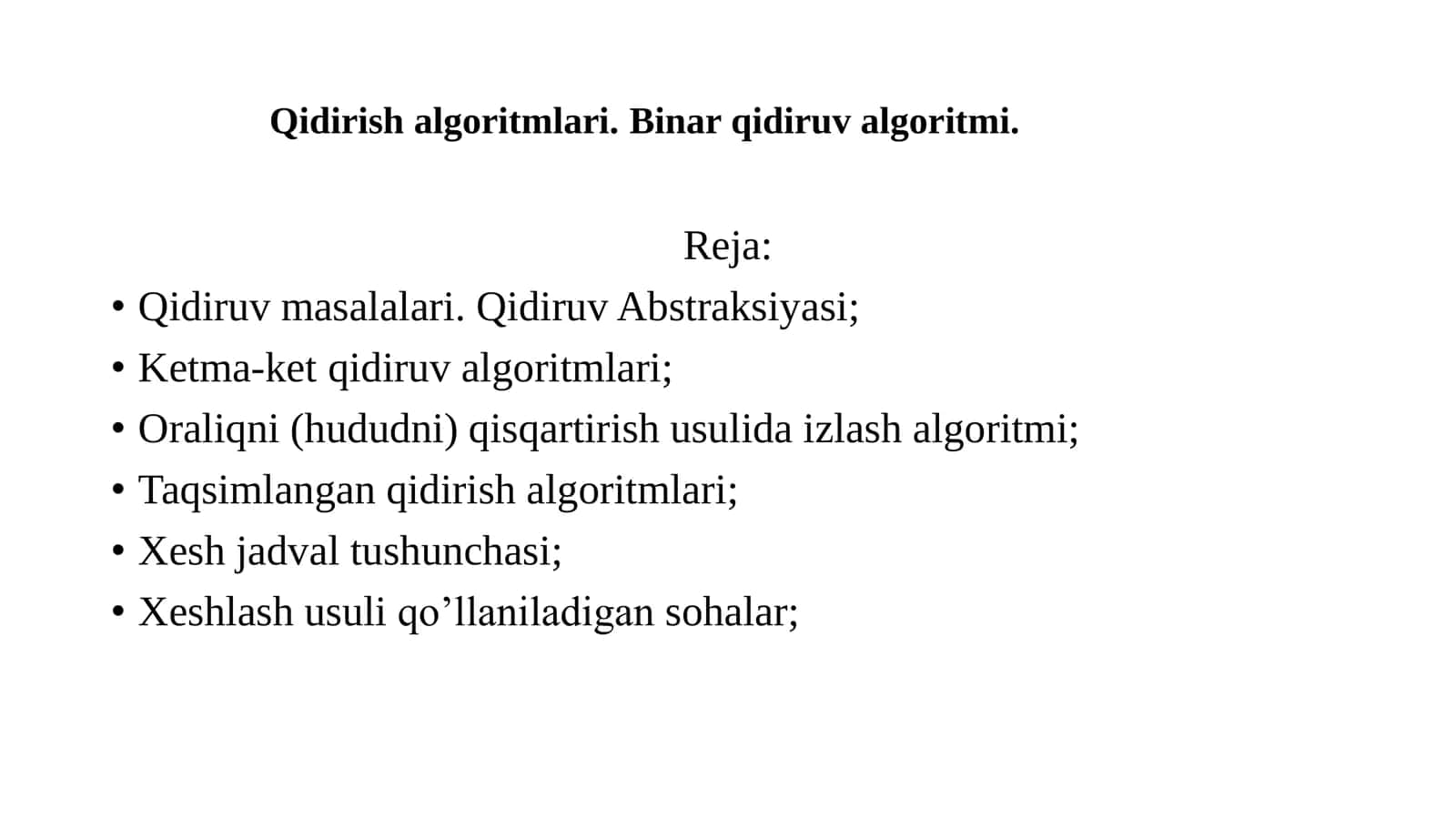Qidirish algoritmlari. Binar qidiruv algoritmi