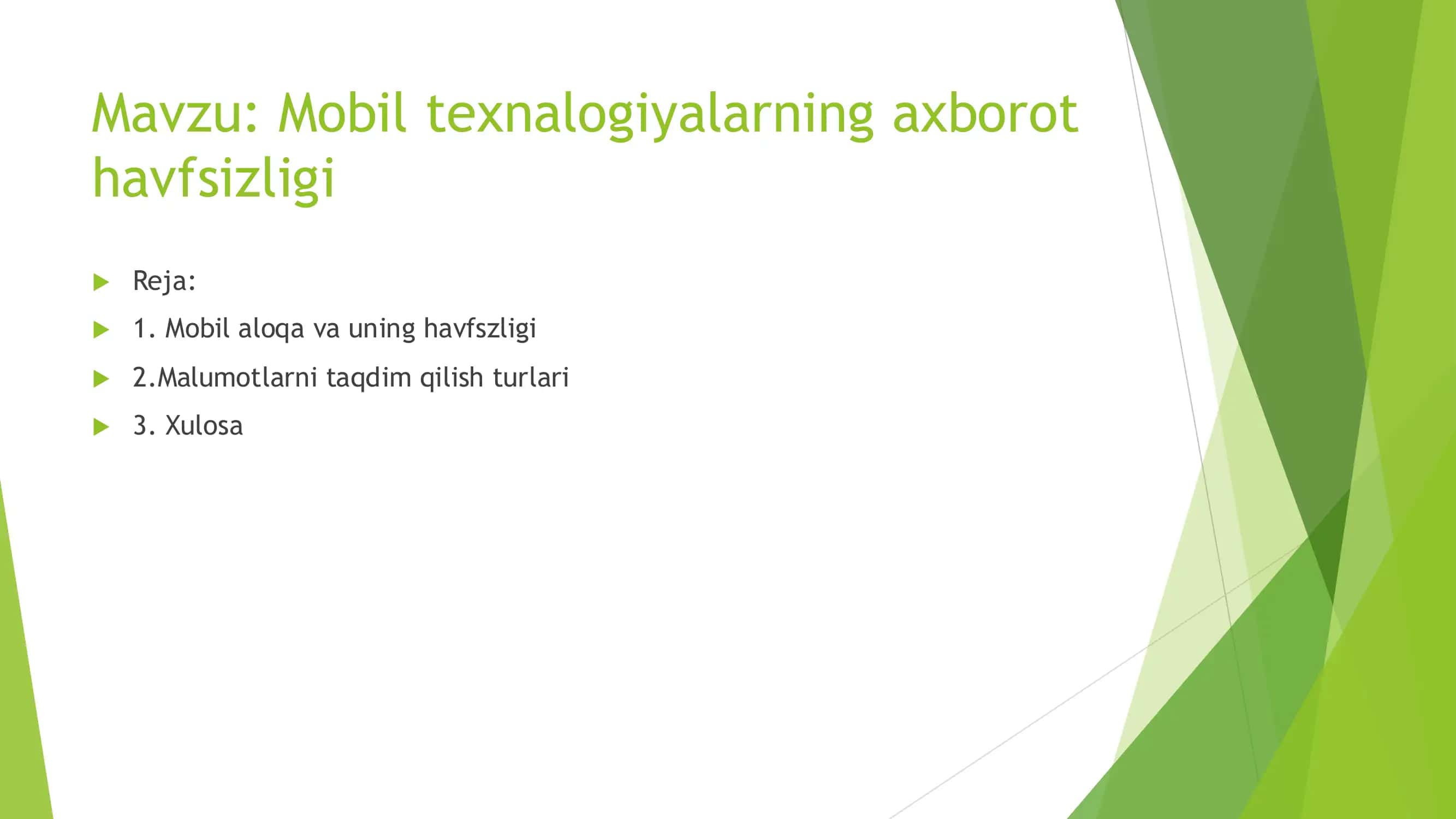 Mobil texnalogiyalarning axborot havfsizligi