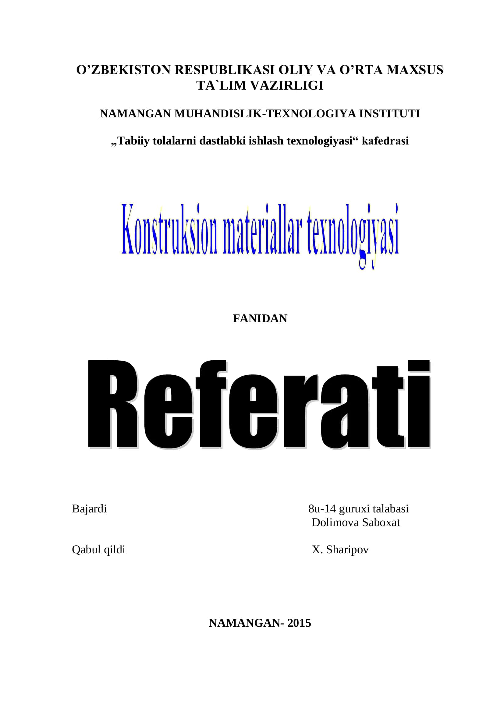 Tabiiy tolalarni dastlabki ishlash texnologiyasi