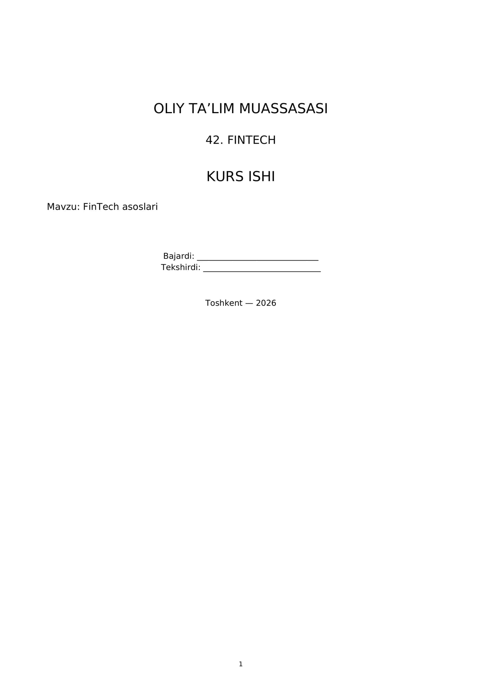 FINTECH KURS ISHI