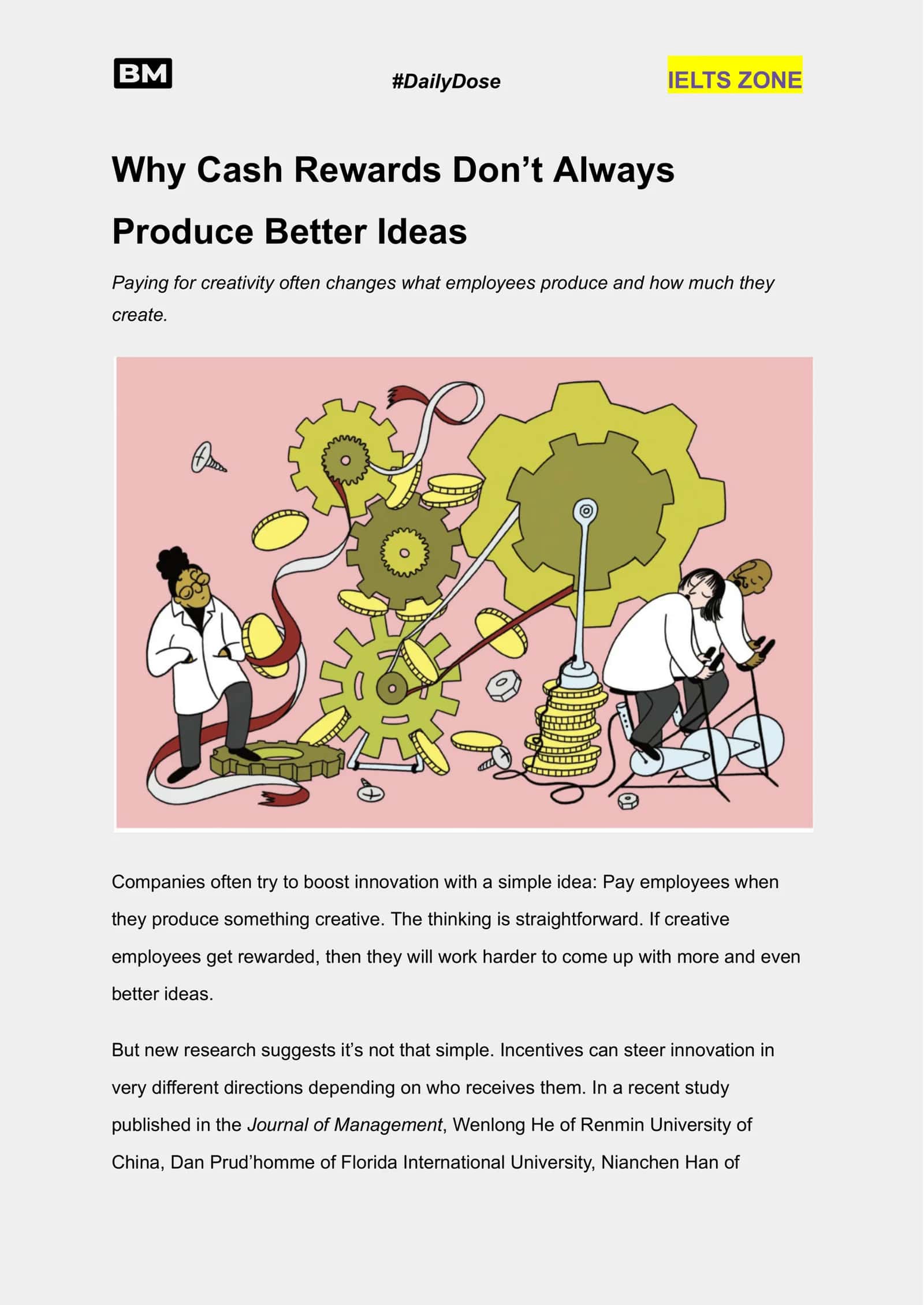 Why Cash Rewards Don’t Always Produce Better Ideas