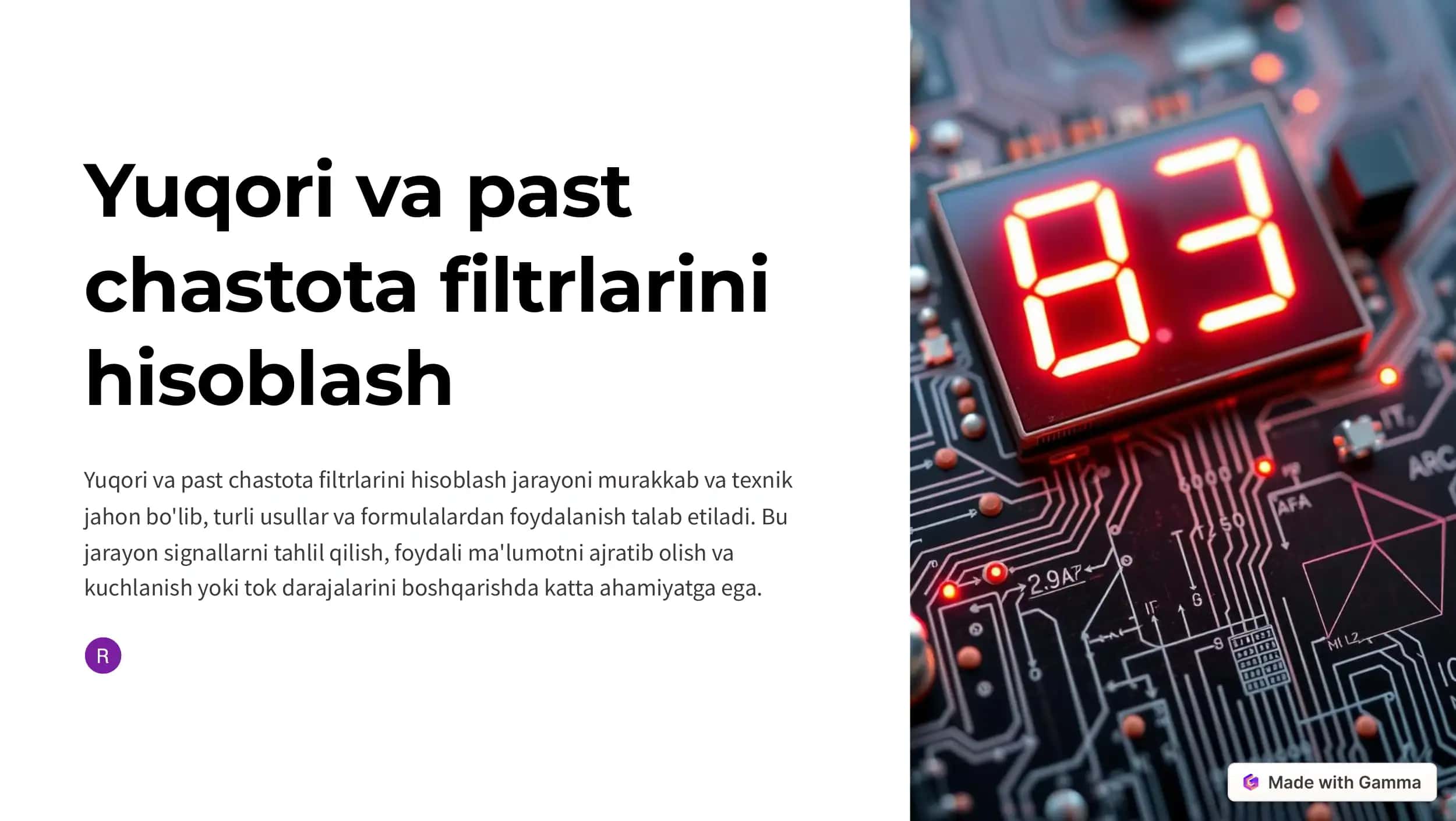 Yuqori va past chastota filtrlarini hisoblash