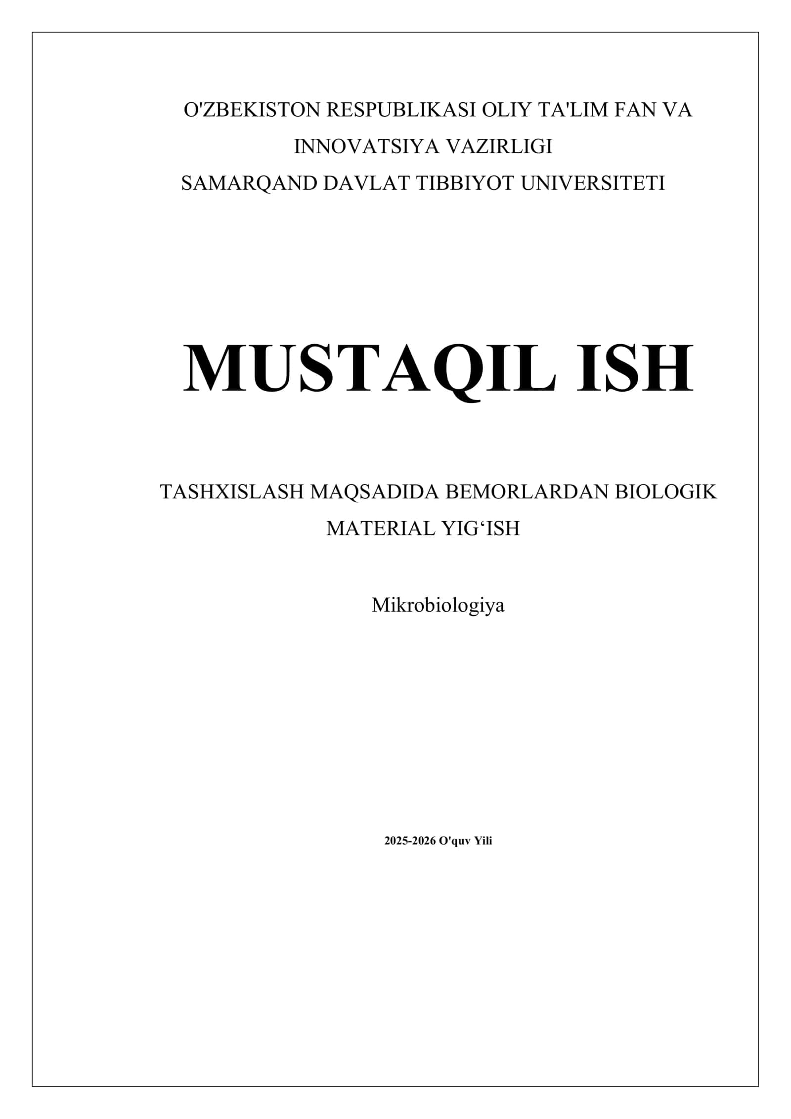 Tashxislash maqsadida bemorlardan biologik material olish