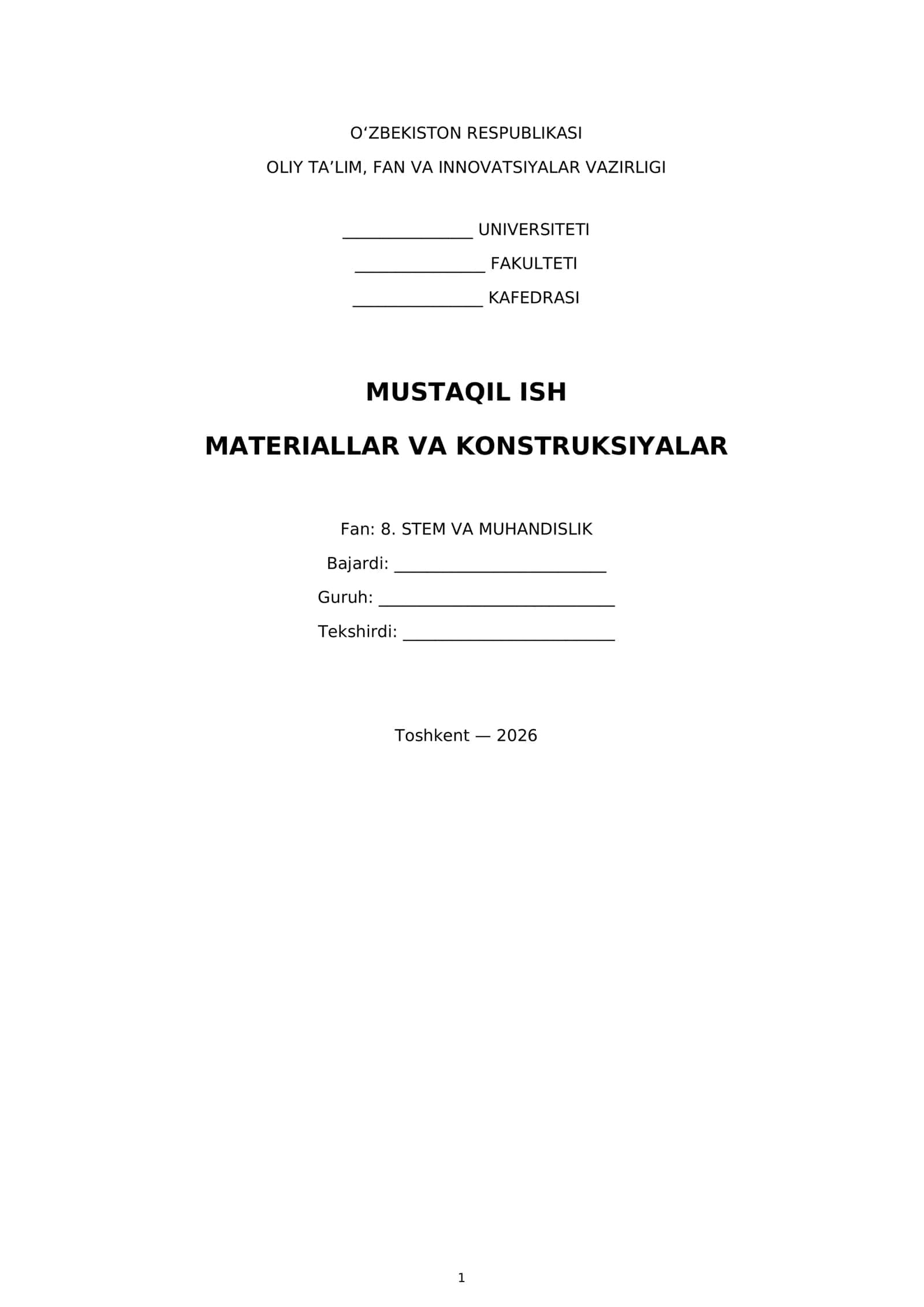 Materiallar va konstruksiyalar