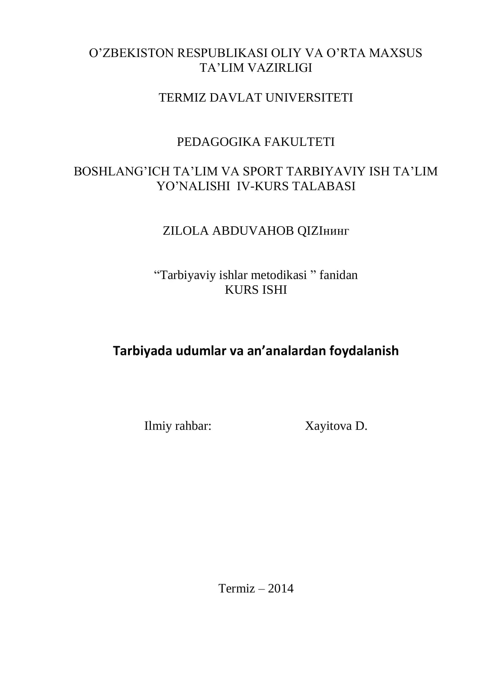 Tarbiyaviy ishlar metodikasi