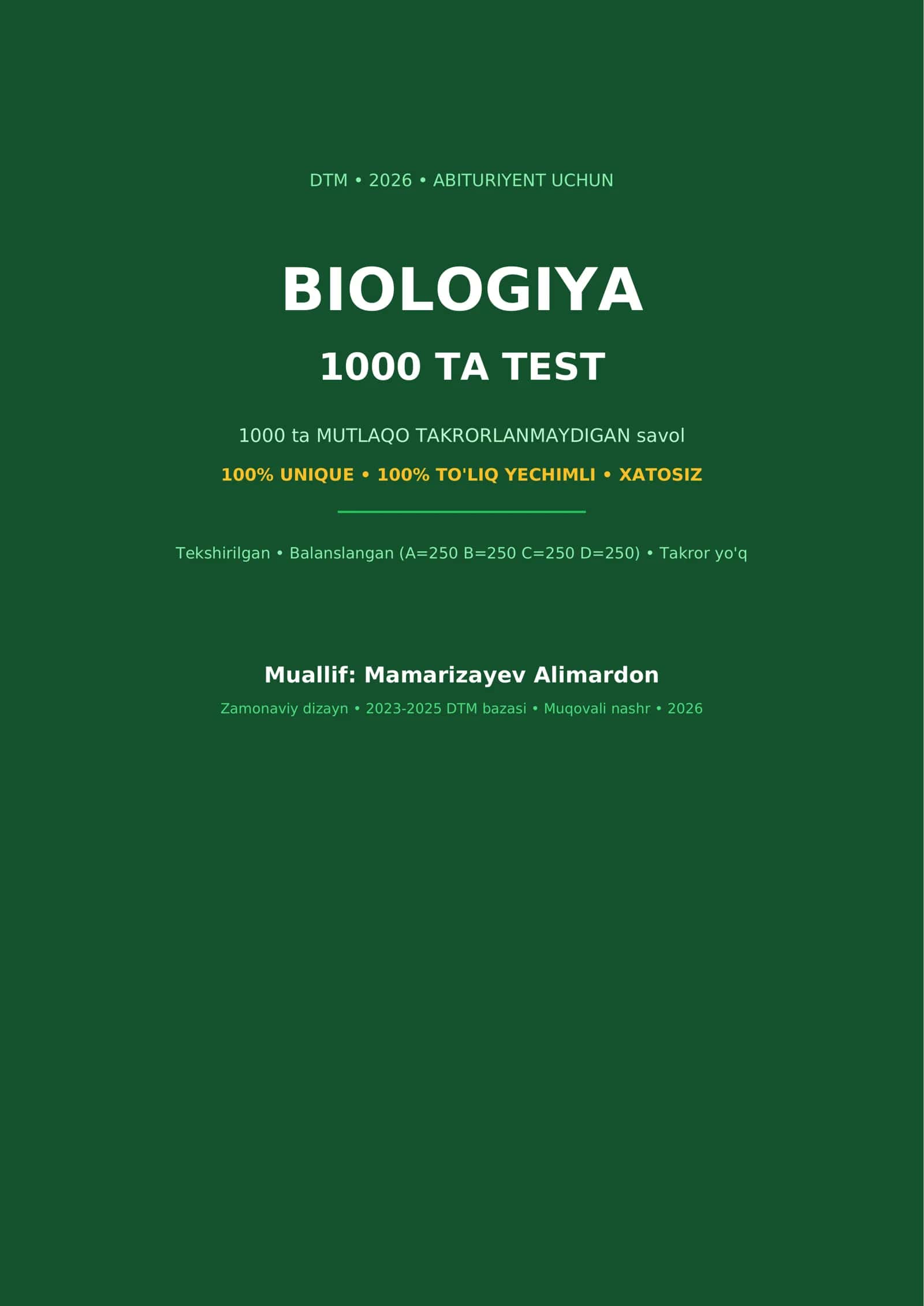 DTM Biologiyadan 1000 ta testlar jamlanmasi