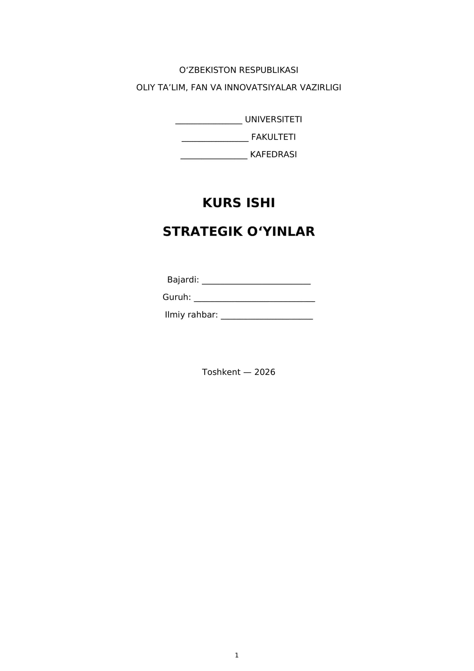 STRATEGIK O‘YINLAR
