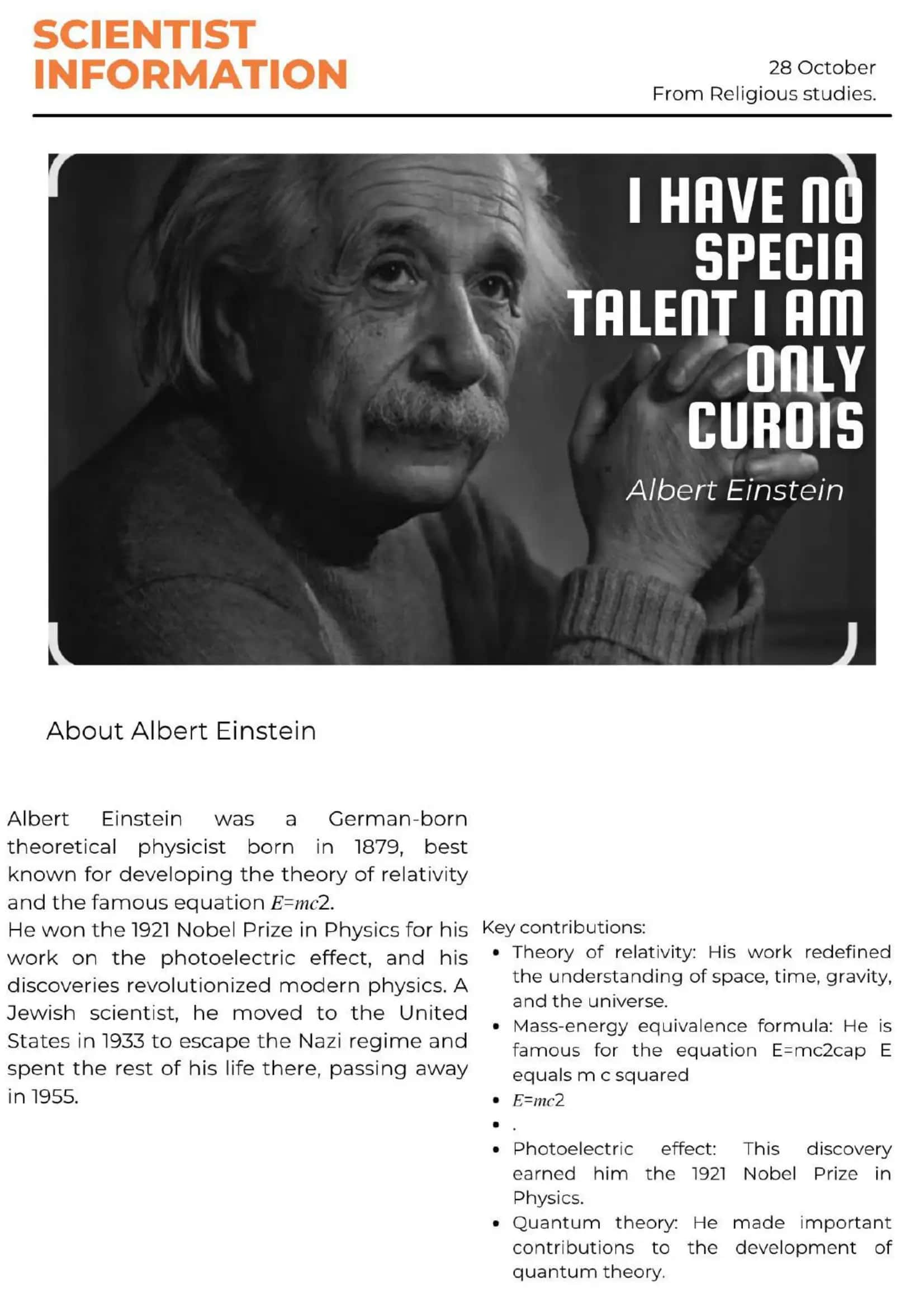 Presentation about scientist