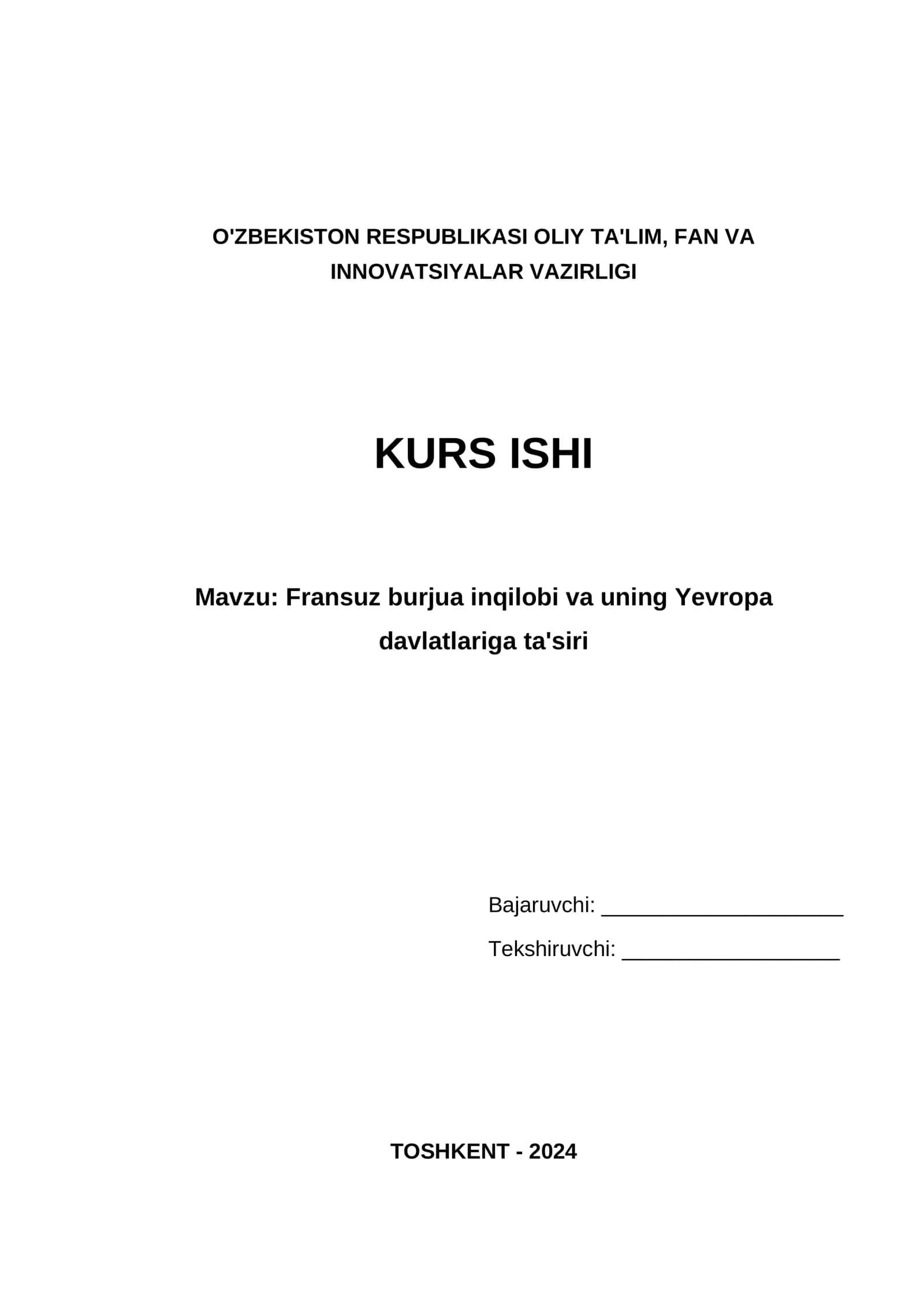 Fransuz burjua inqilobi va uning Yevropa davlatlariga ta'siri