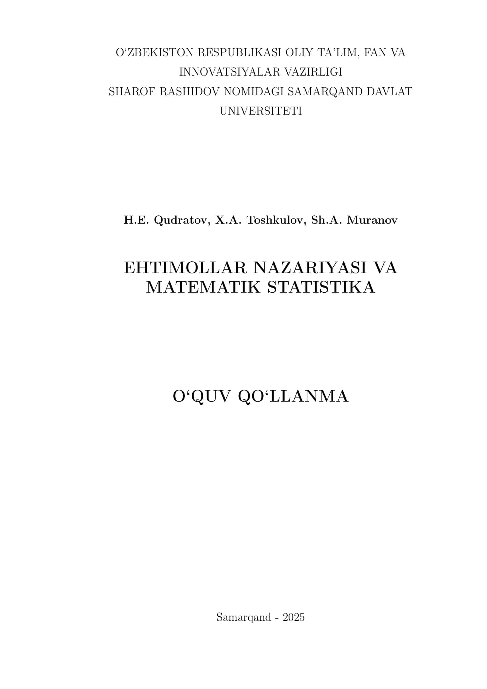 Ehtimollar Nazariyasi va Matematik Statistika