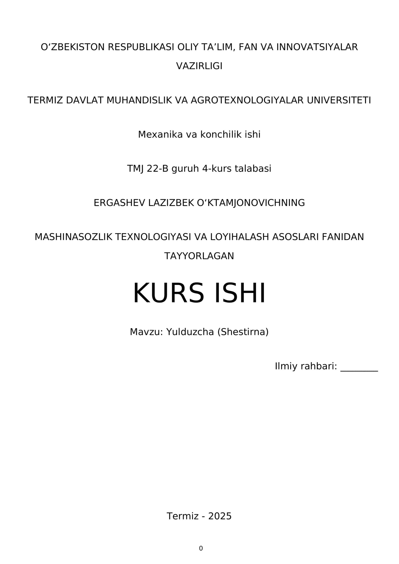 Yulduzcha (Shestirna)