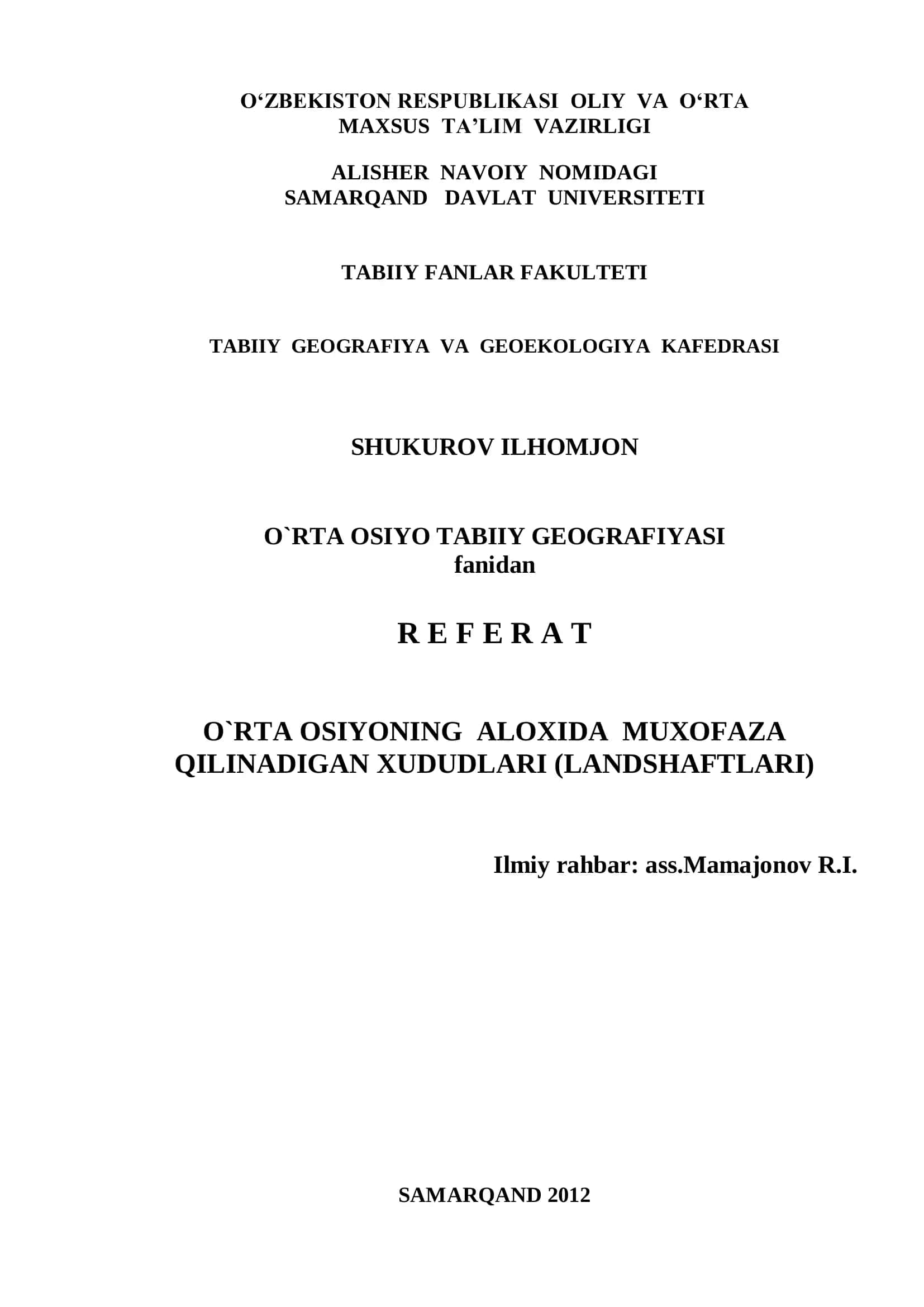 O'rtasiyo tabiiy geografiyasi