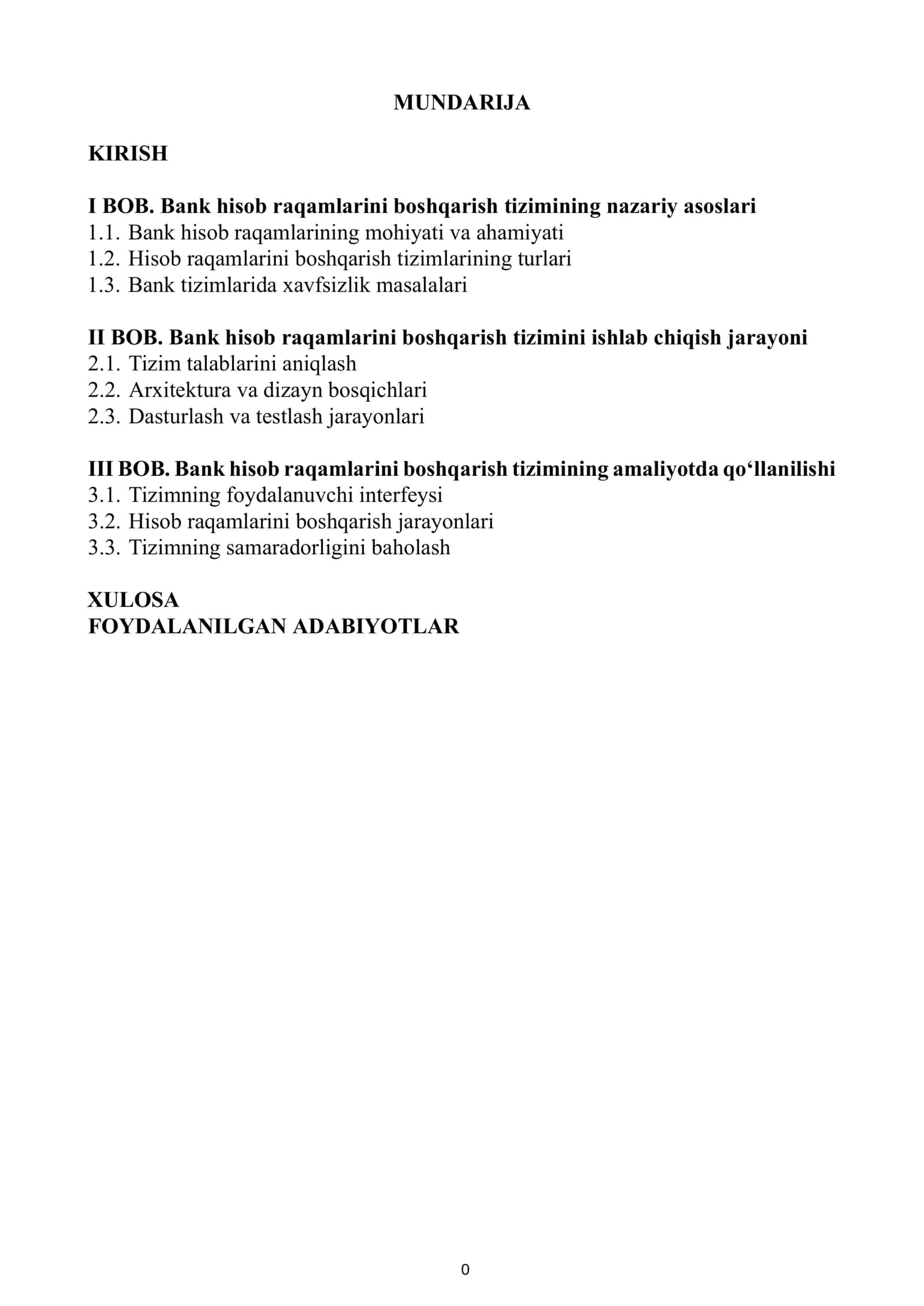 BANK HISOB RAQAMLARINI BOSHQARISH TIZIMI
