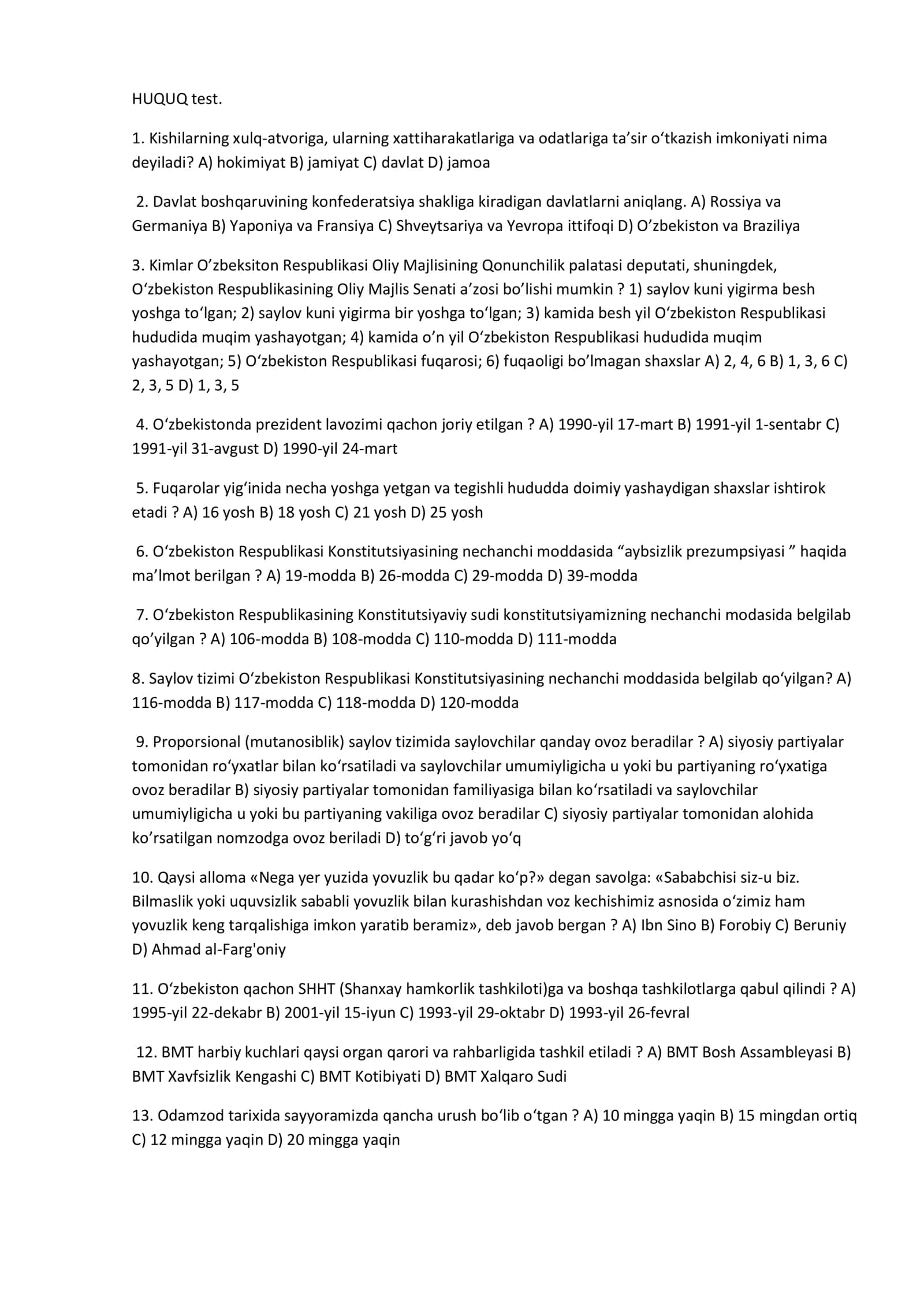 Huquqdan 30 talik test