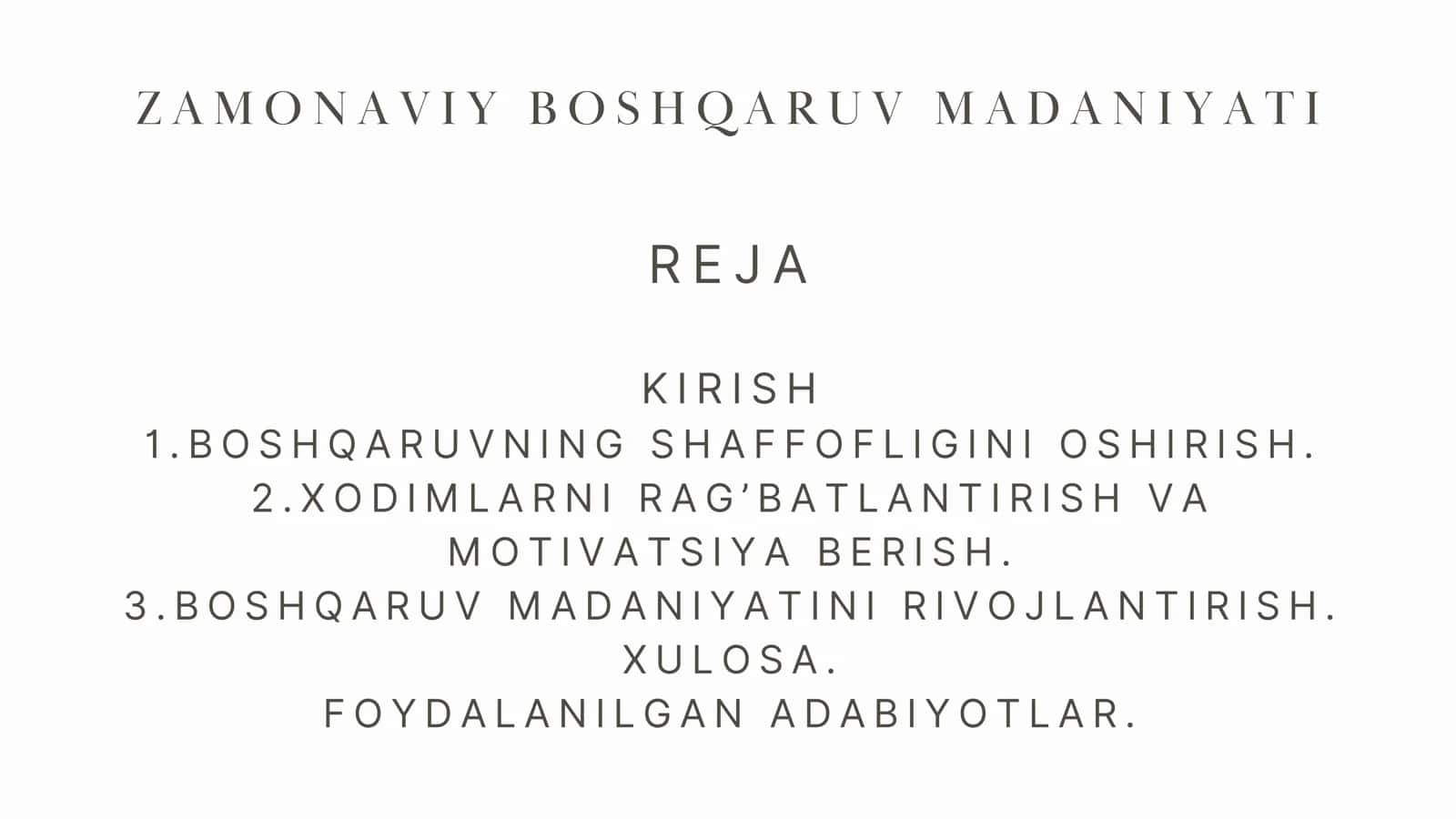 ZAMONAVIY BOSHQARUV MADANIYATI