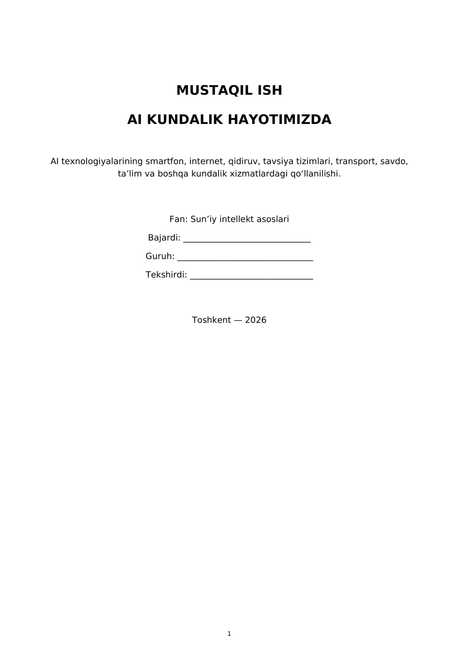 AI KUNDALIK HAYOTIMIZDA