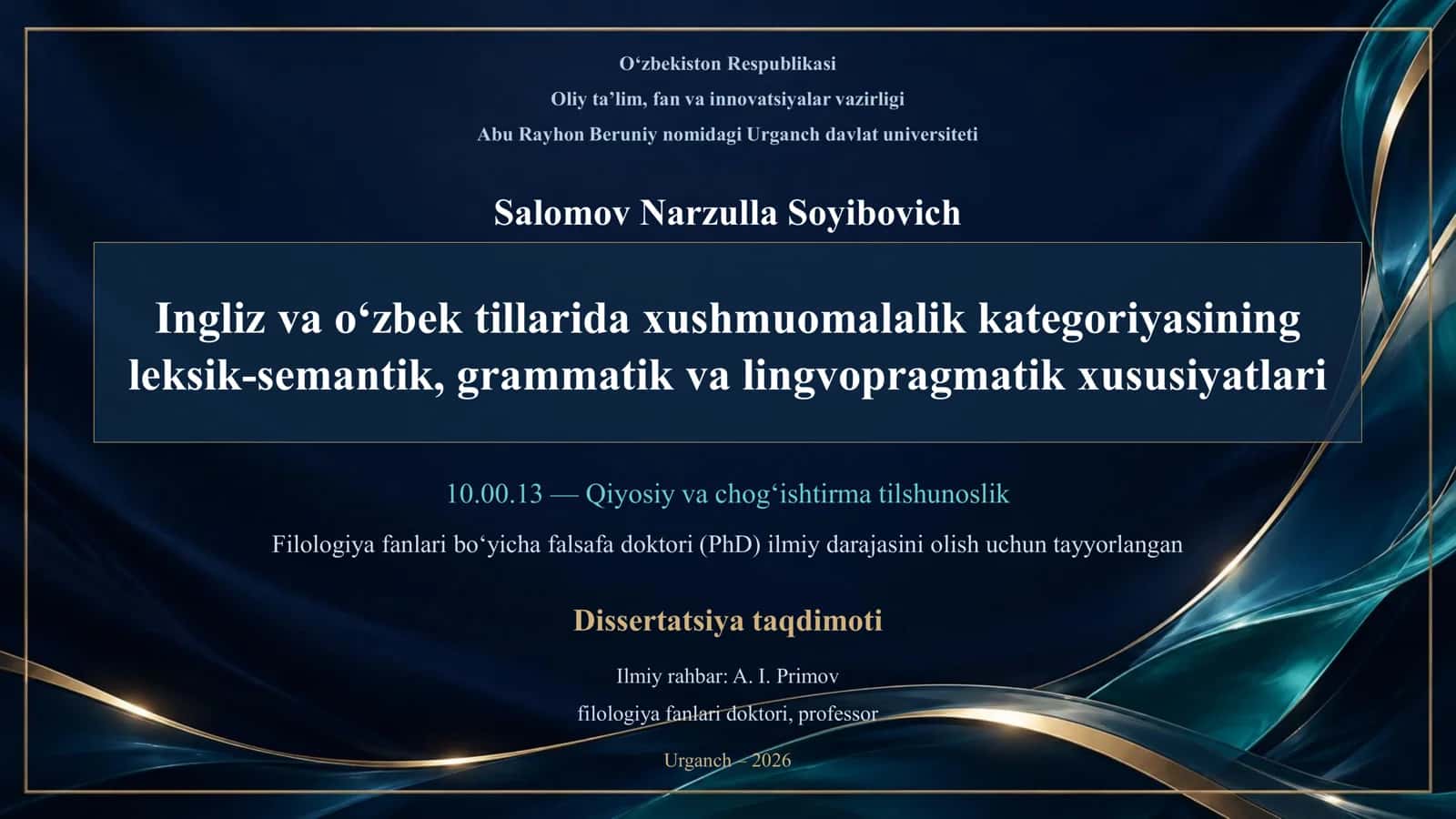 Xushmuomalalik kategoriyasining leksik-semantik, grammatik va lingvopragmatik xususiyatlari