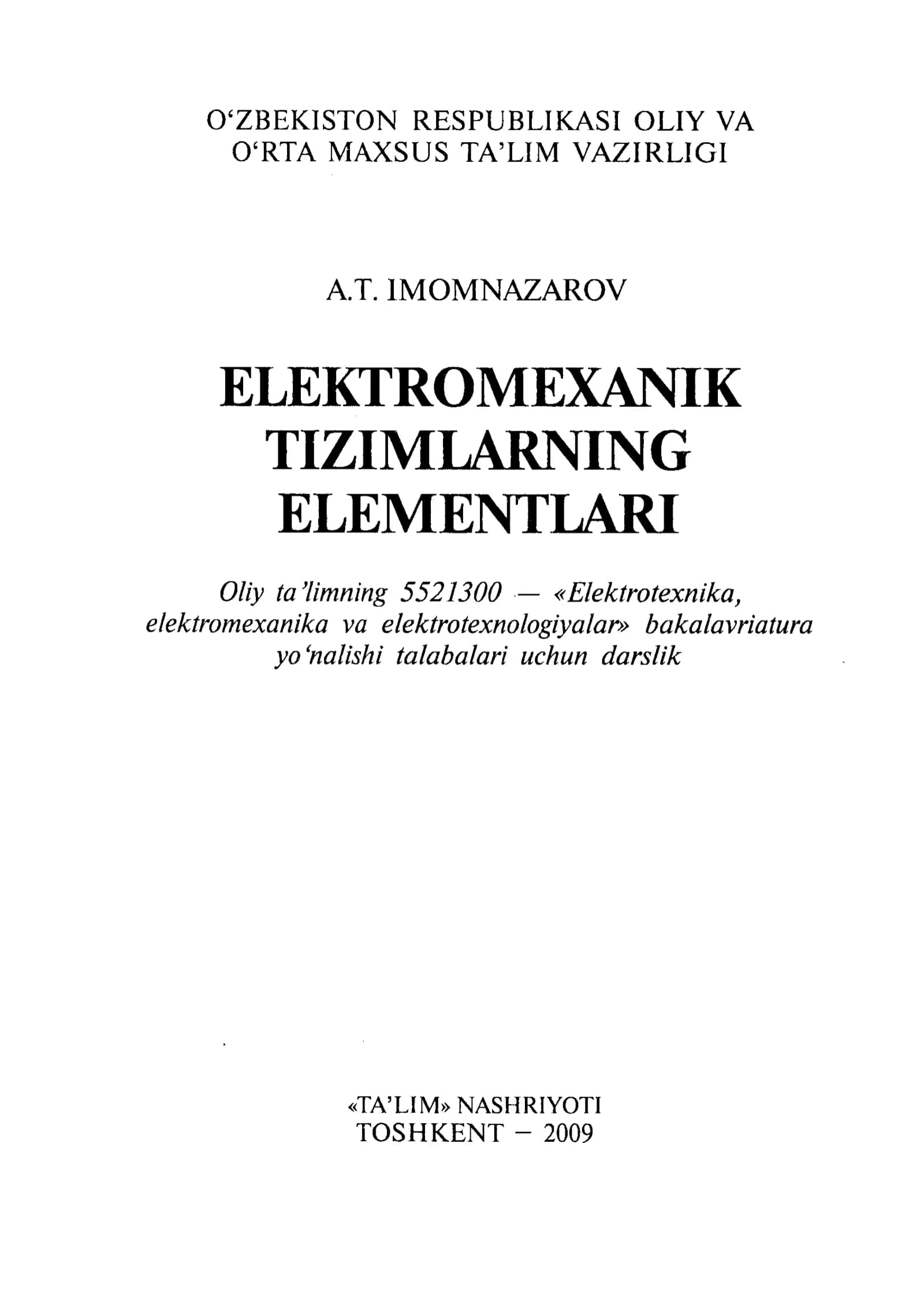 Elektromexanik Tizimlarning Elementlari