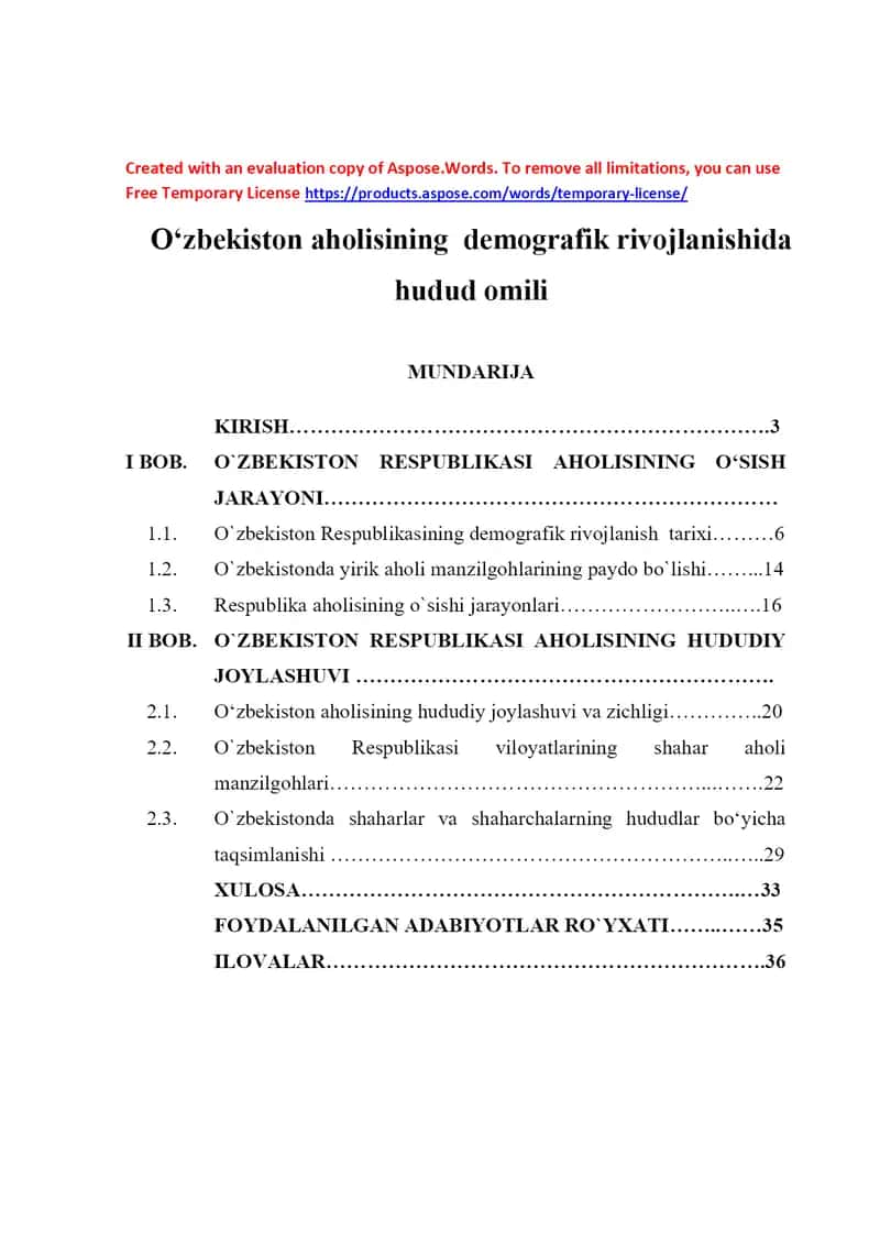 Oʻzbekiston aholisining demografik rivojlanishida hudud omili