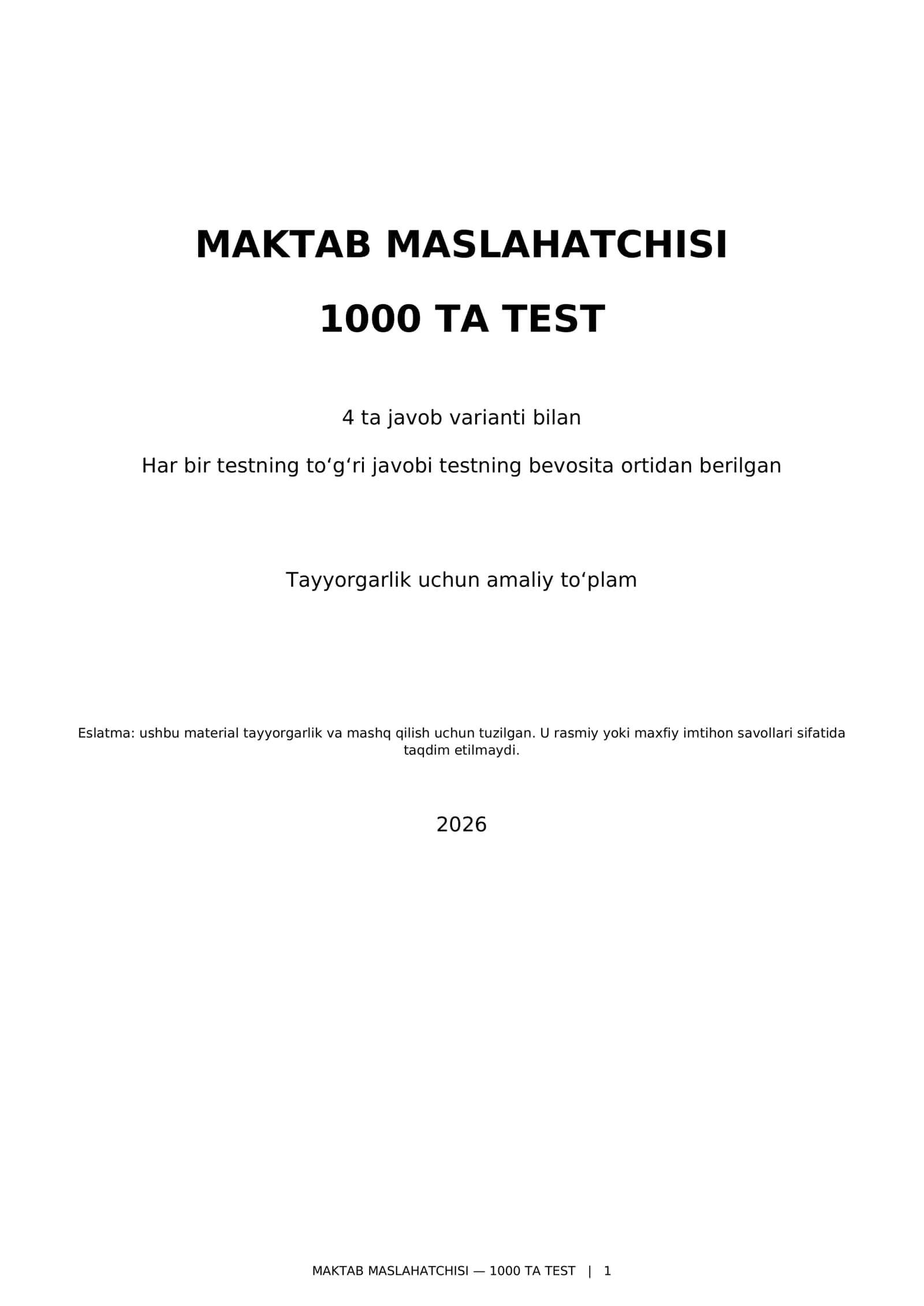 MAKTAB MASLAHATCHISI 1000 TA TEST