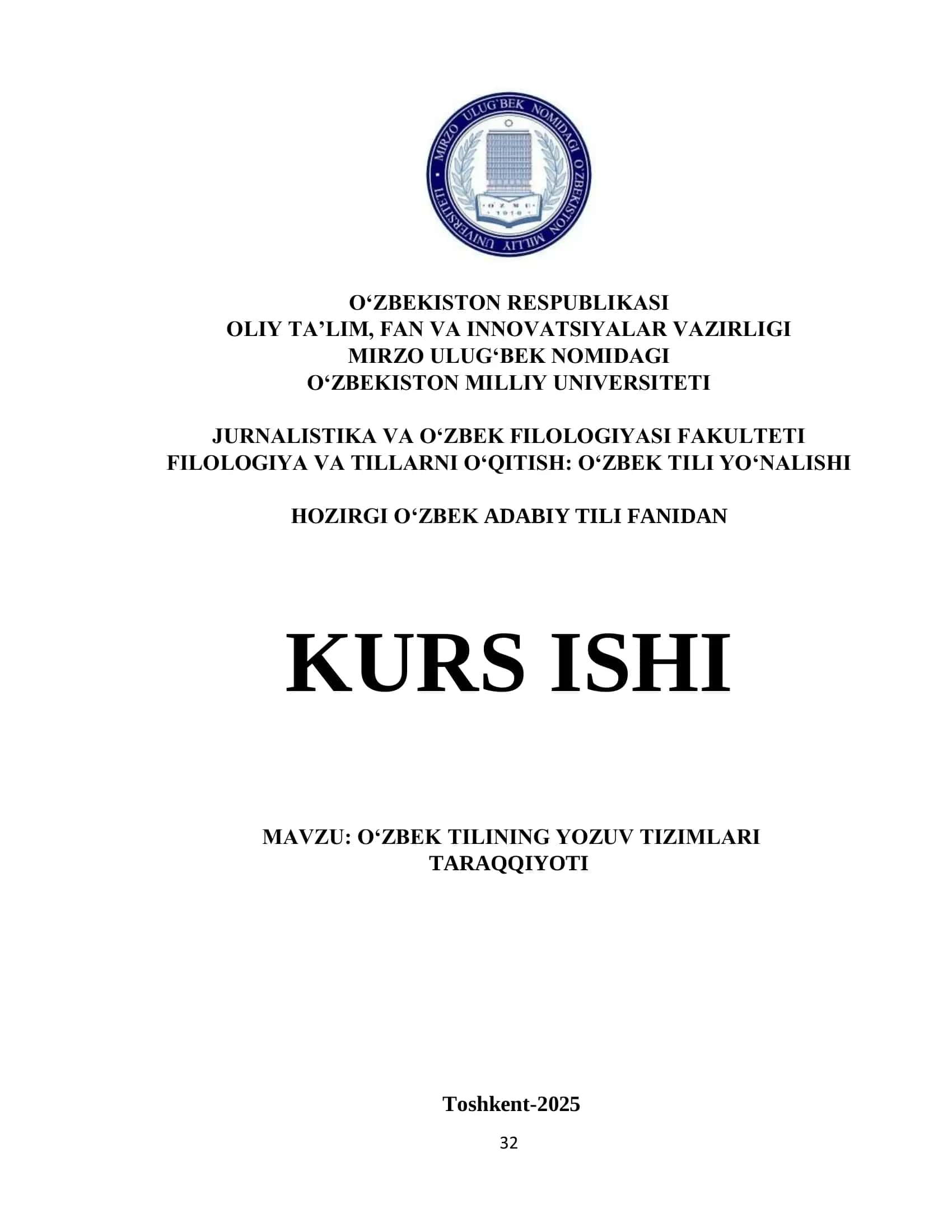 O‘ZBEK TILINING YOZUV TIZIMLARI TARAQQIYOTI
