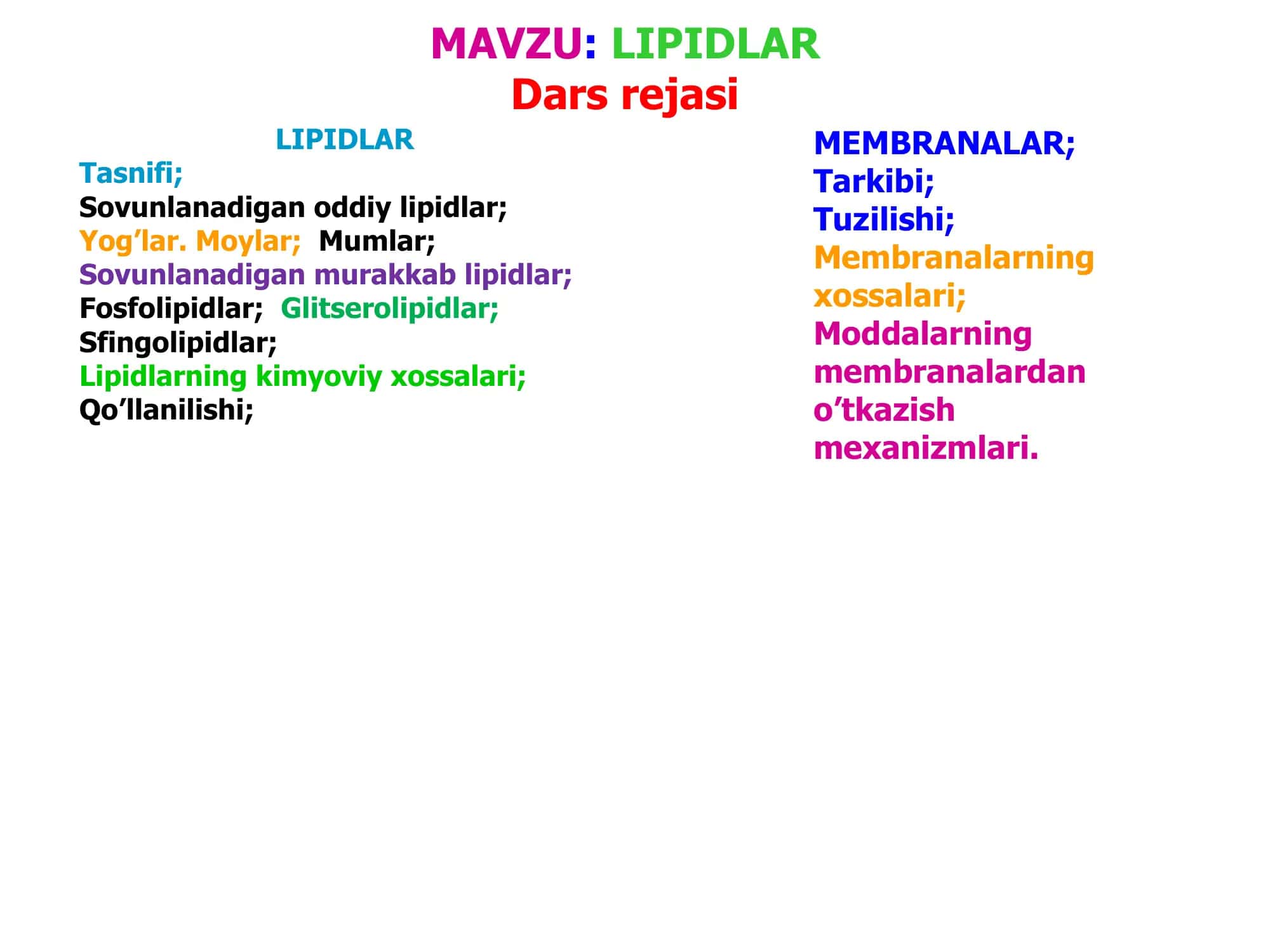 Lipidlar va ular tuzulishlari