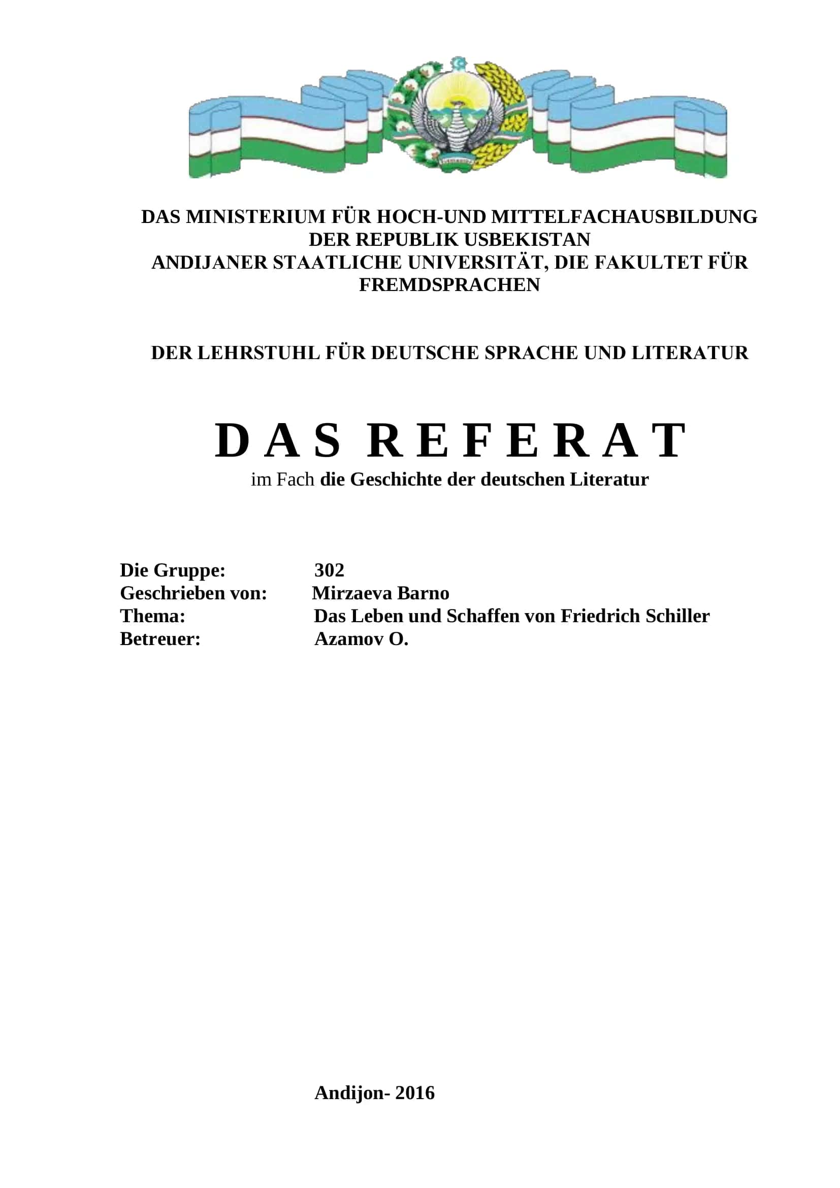 Das Leben und Schaffen von Friedrich Schiller