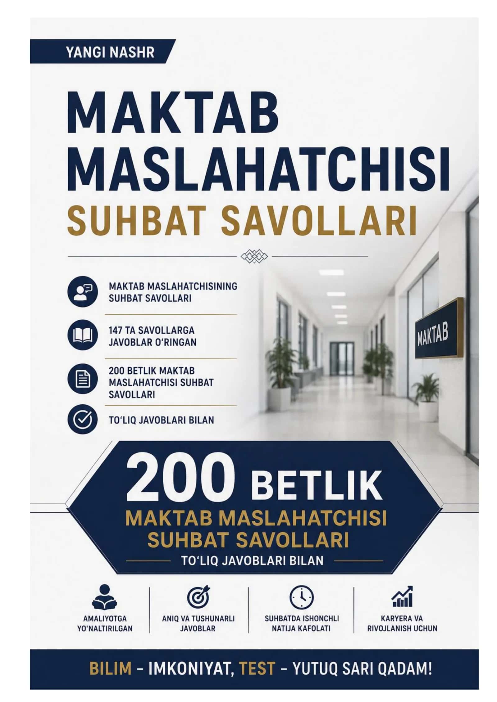 MAKTAB MASLAHATCHISI SAVOLLAR VA JAVOBLAR TO‘PLAMI 200 BETLIK