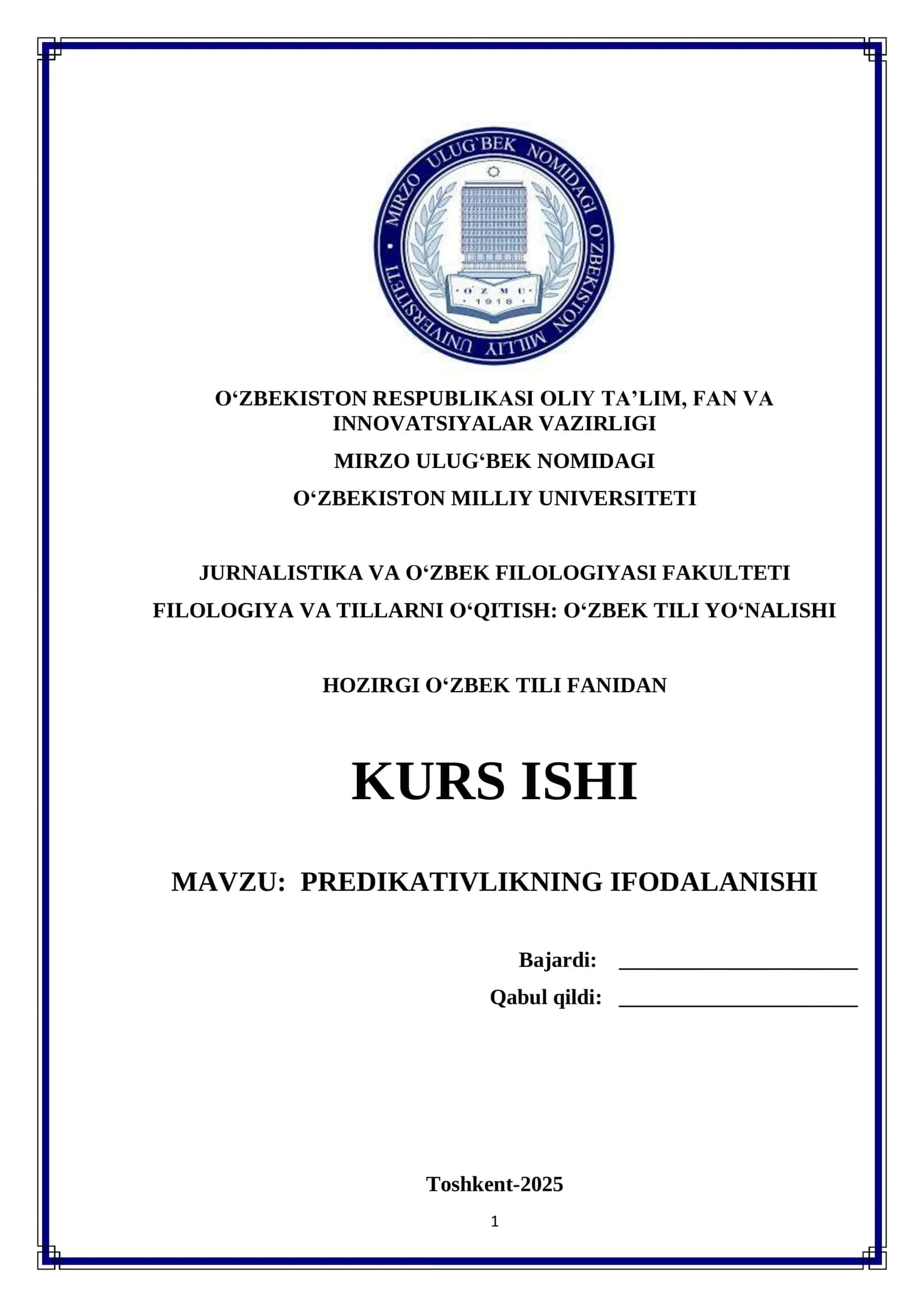 PREDIKATIVLIKNING IFODALANISHI