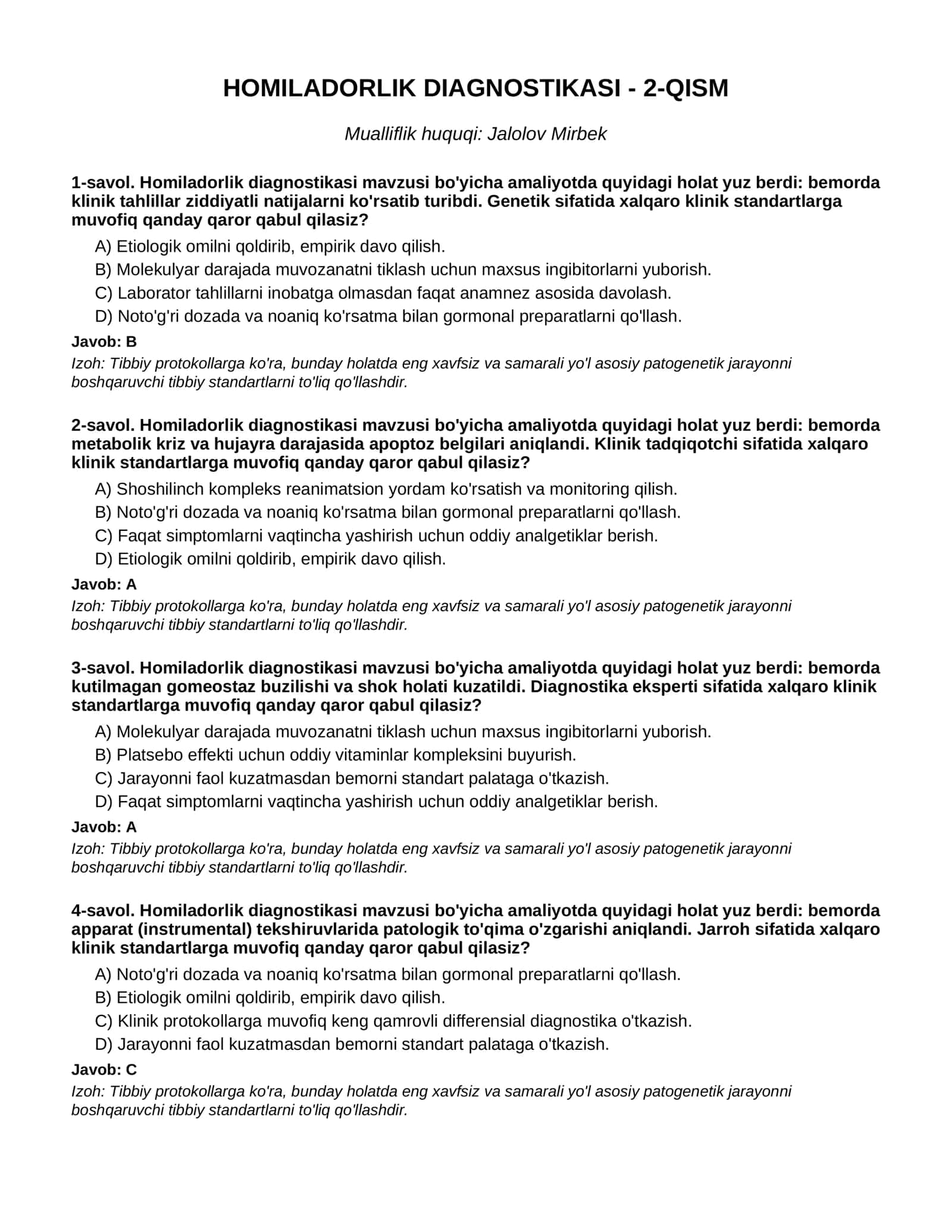 HOMILADORLIK DIAGNOSTIKASI - 2-QISM
