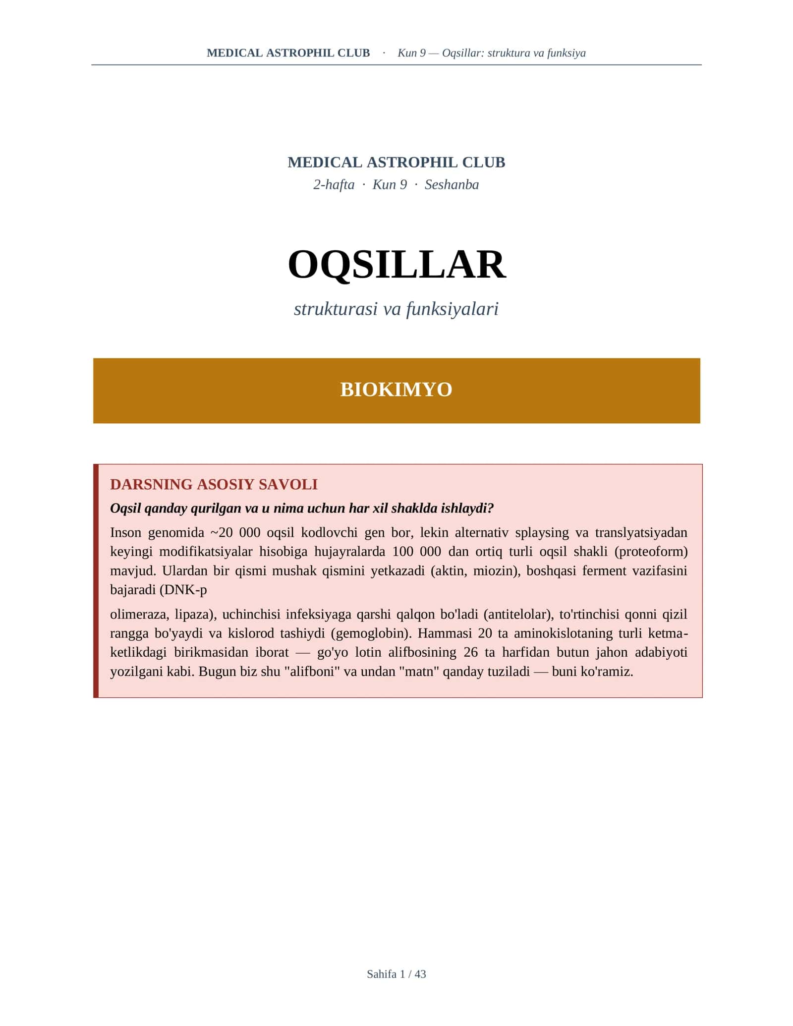 OQSILLAR strukturasi va funksiyalari