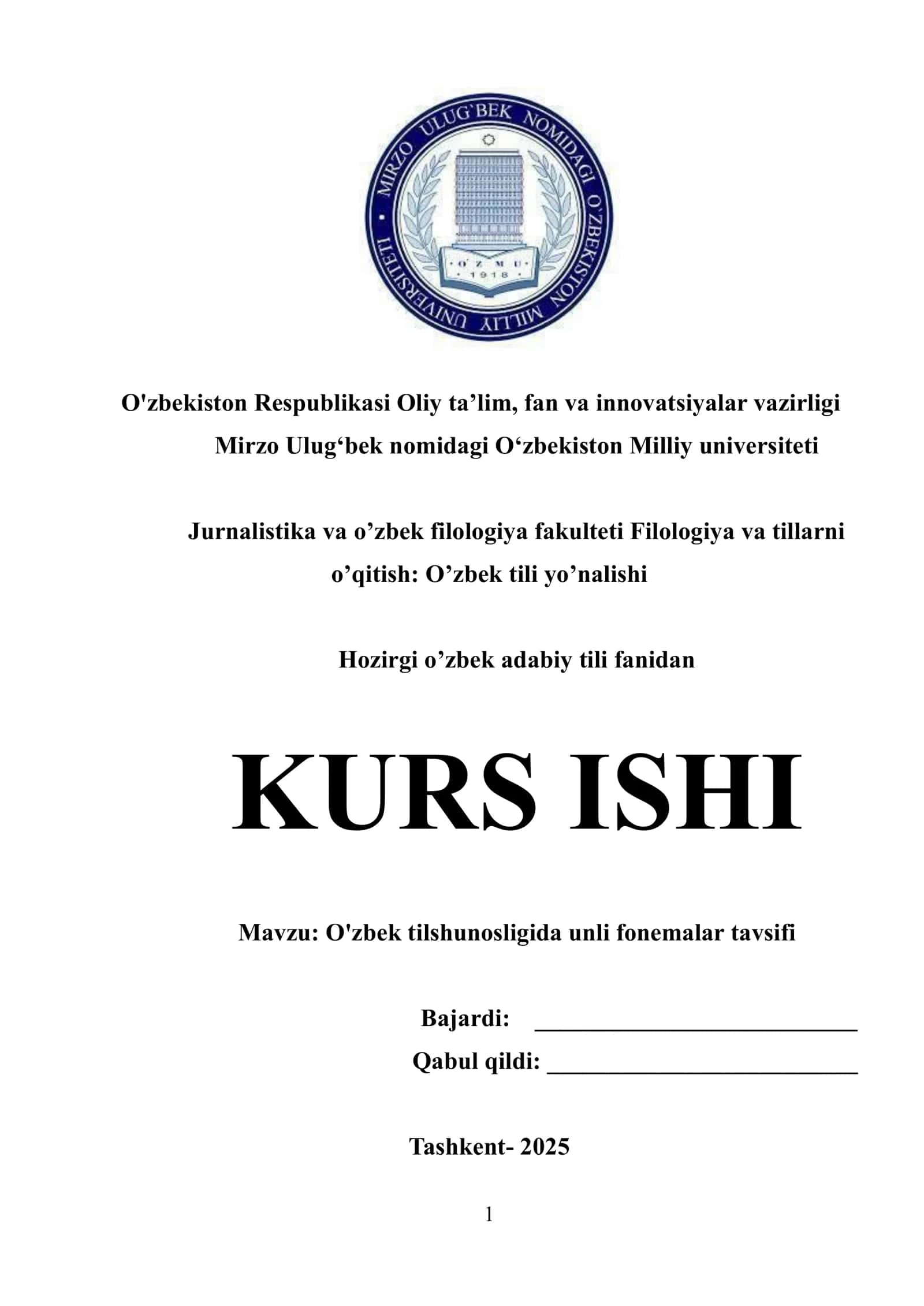 O'zbek tilshunosligida unli fonemalar tavsifi