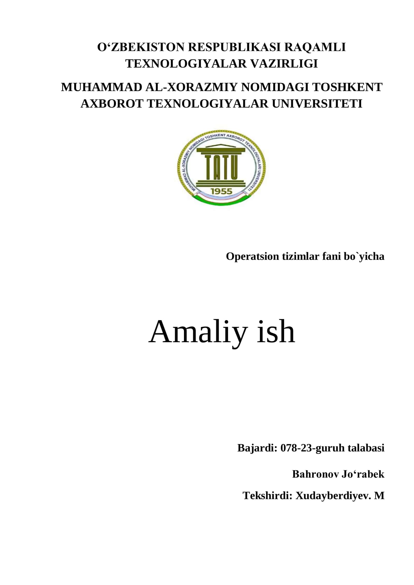 amaliy ish mavzu: Round Robin (RR) algoritmi bo'yicha topshiriq.