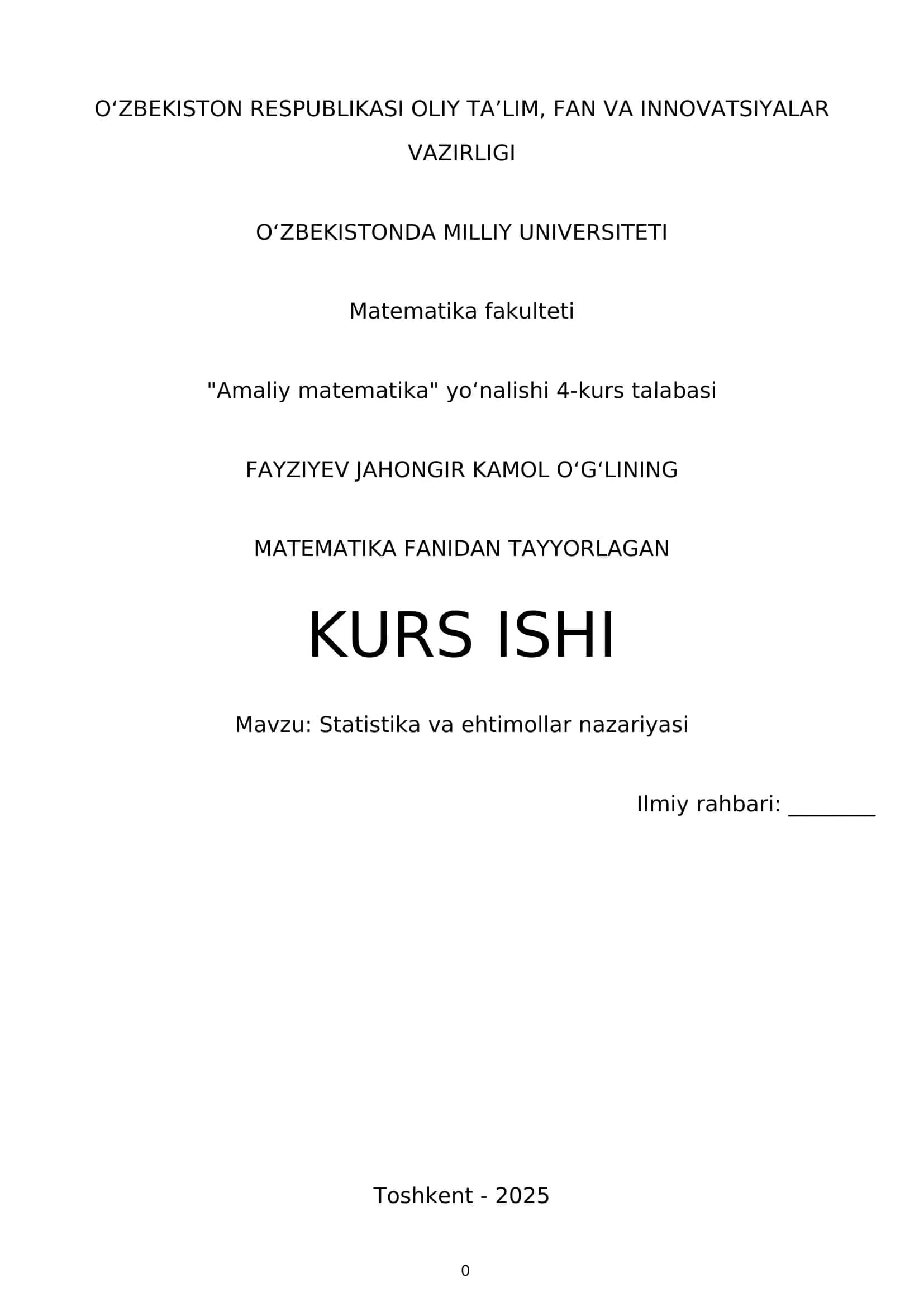 Statistika va ehtimollar nazariyasi