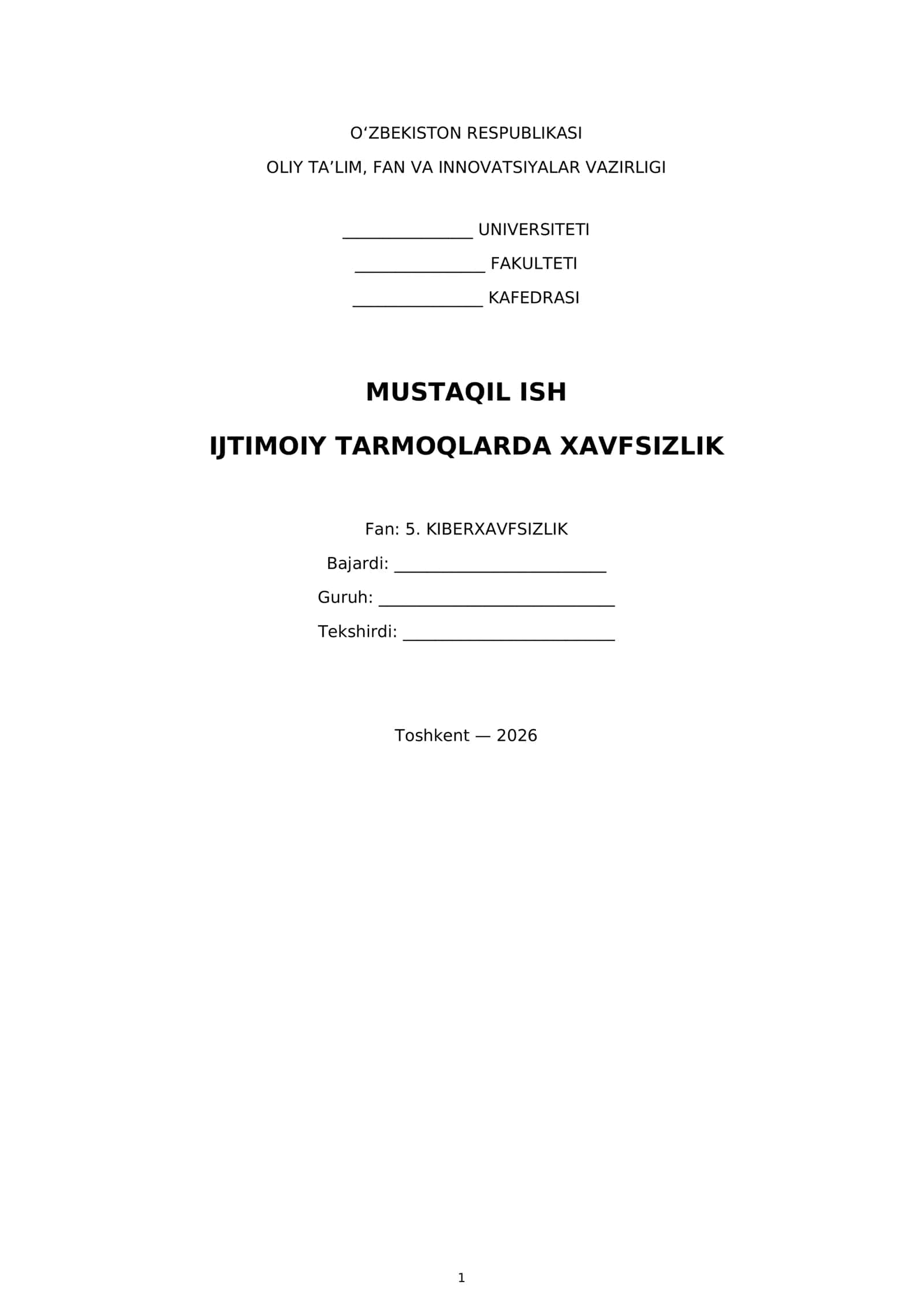 Mavzu: Ijtimoiy tarmoqlarda xavfsizlik