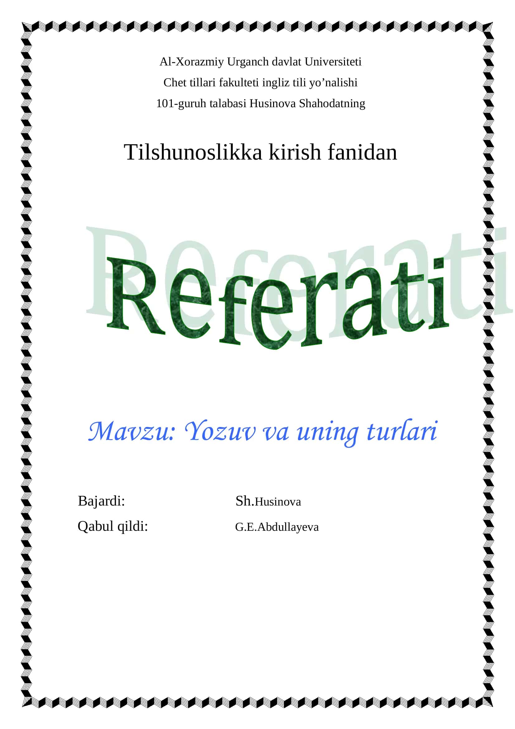 Yozuv va uning turlari