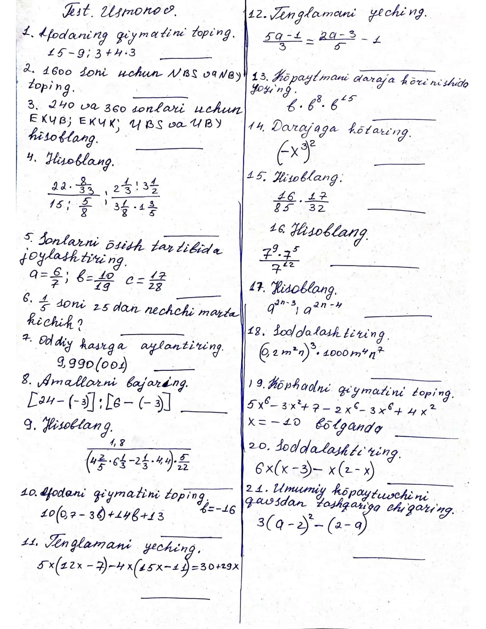 matematika test