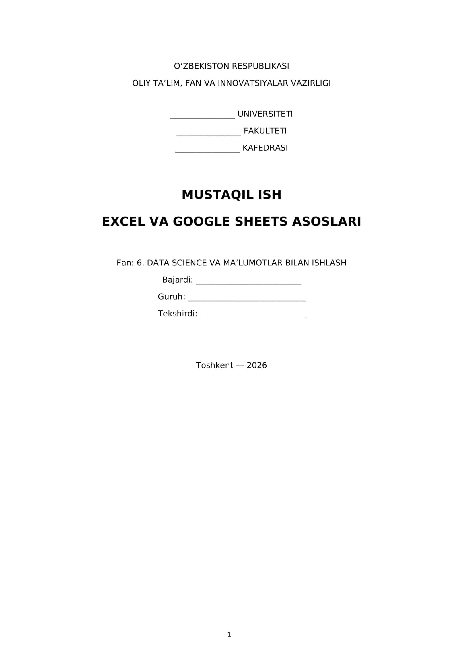MUSTAQIL ISH EXCEL VA GOOGLE SHEETS ASOSLARI