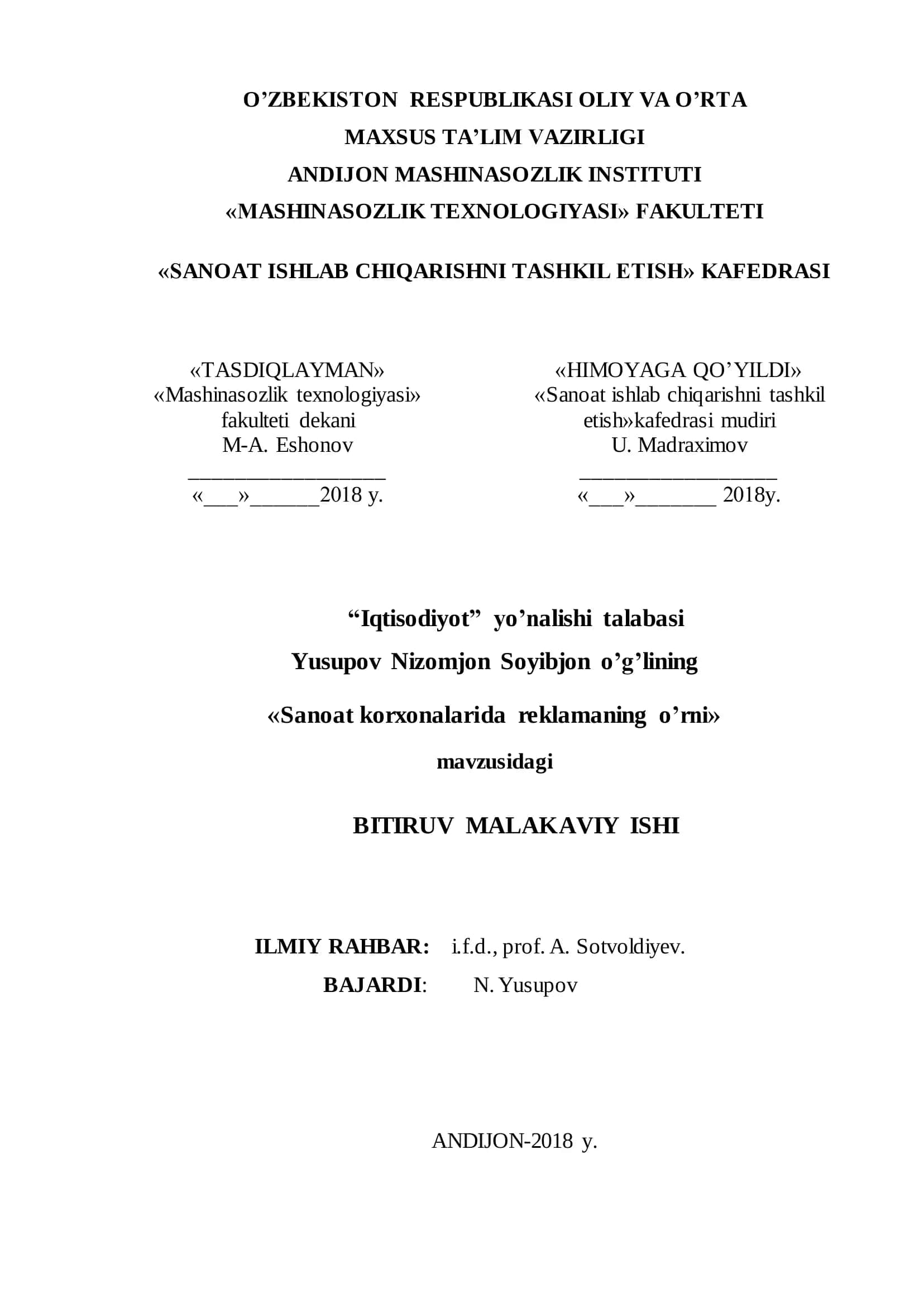 Mashinasozlik texnologiyasi