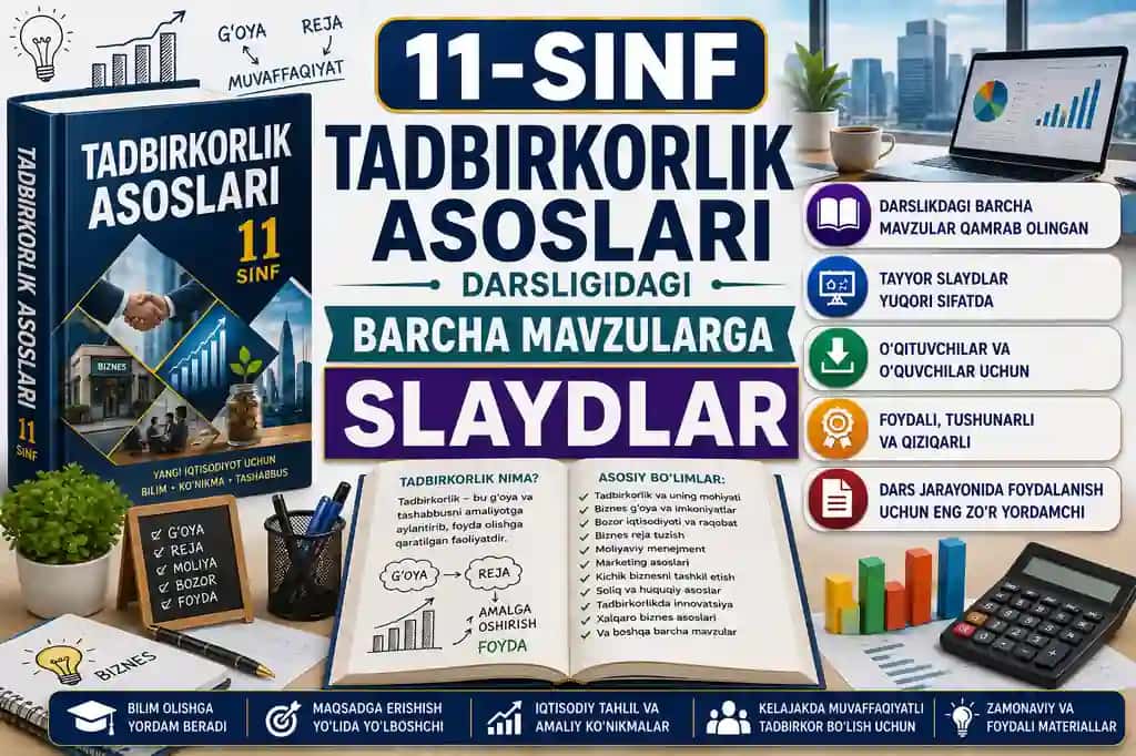 11-sinf Tadbirkorlik asoslari darsligidagi barcha mavzularga slaydlar