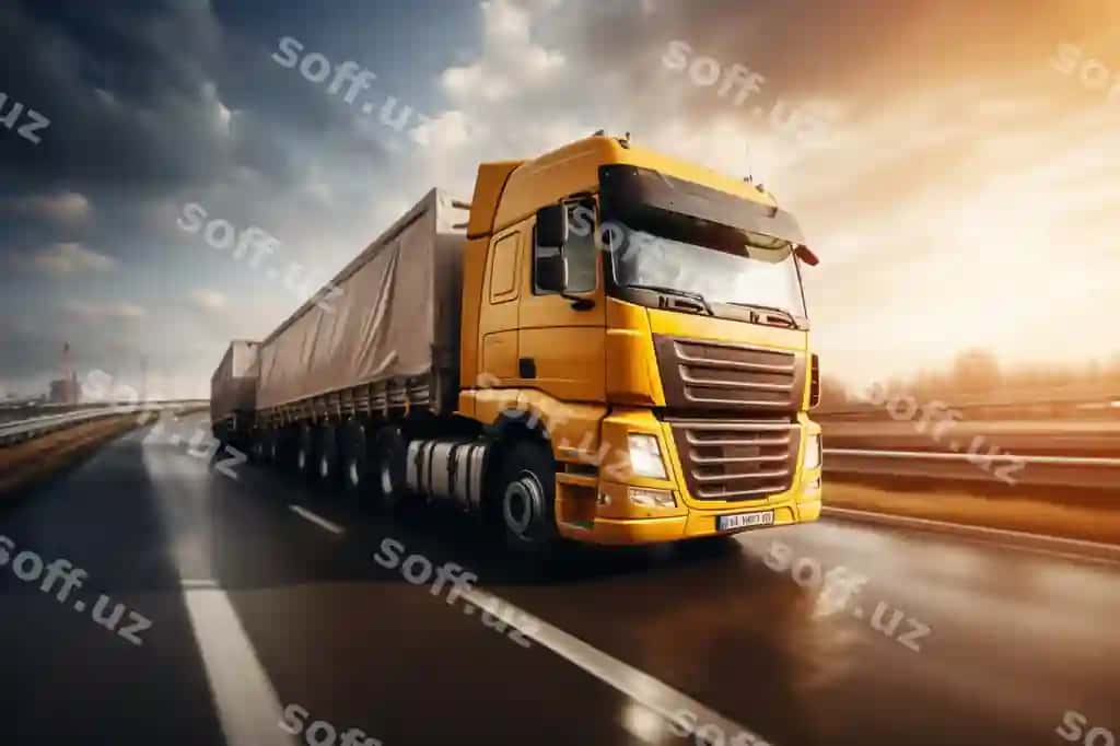 Yuk avtomobilining harakat bulanishi konseptual tasvir sifatida tasvirlangan | Truck motion blur is depicted conceptual image