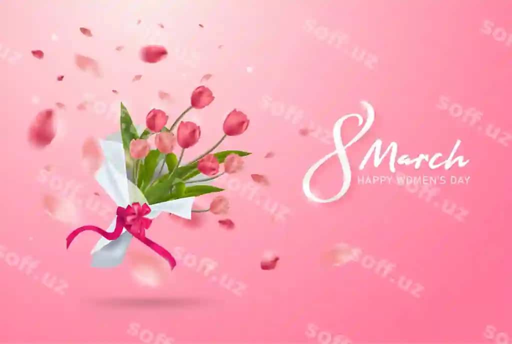 8-mart orqa fon xalqaro Baxromli Ayollar kuni realistik lola | 8 march background international happy women s day realistic tulip