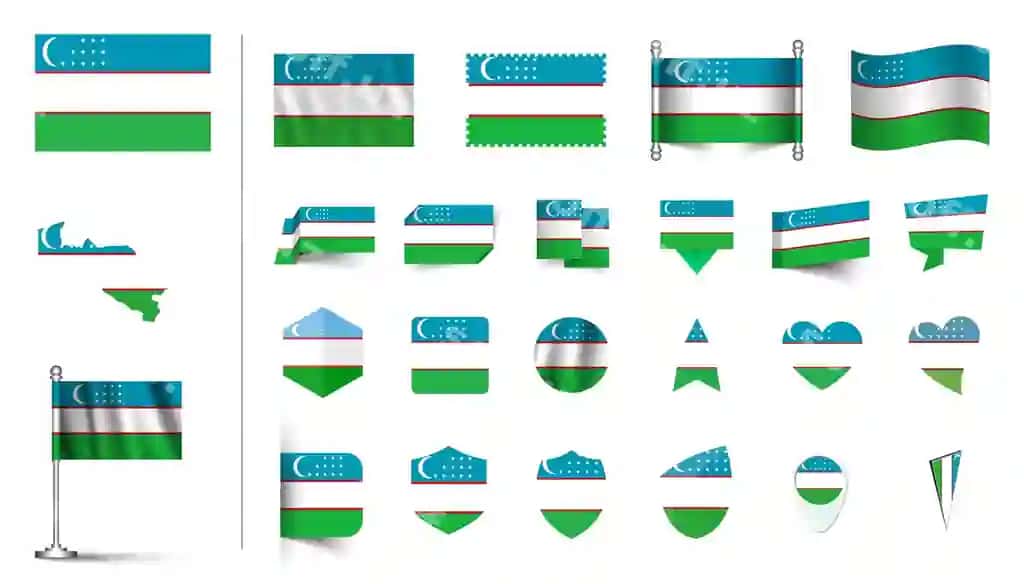 O'zbekiston bayrog'i tekis ikonkalar to'plami vektor illustratsiyasi bayroq tugmasi | Set uzbekistan flag flat icon set vector illustration flag button