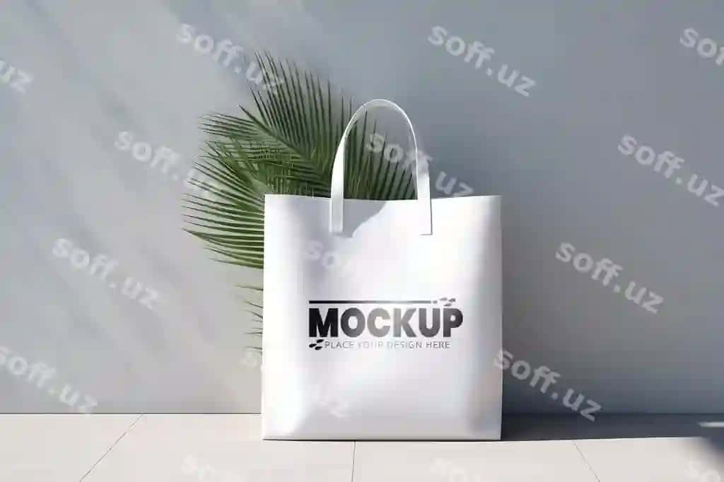Oq tote sumka mockupi xarid sumka dizayni bilan | White tote bag mockup with shopping bag design