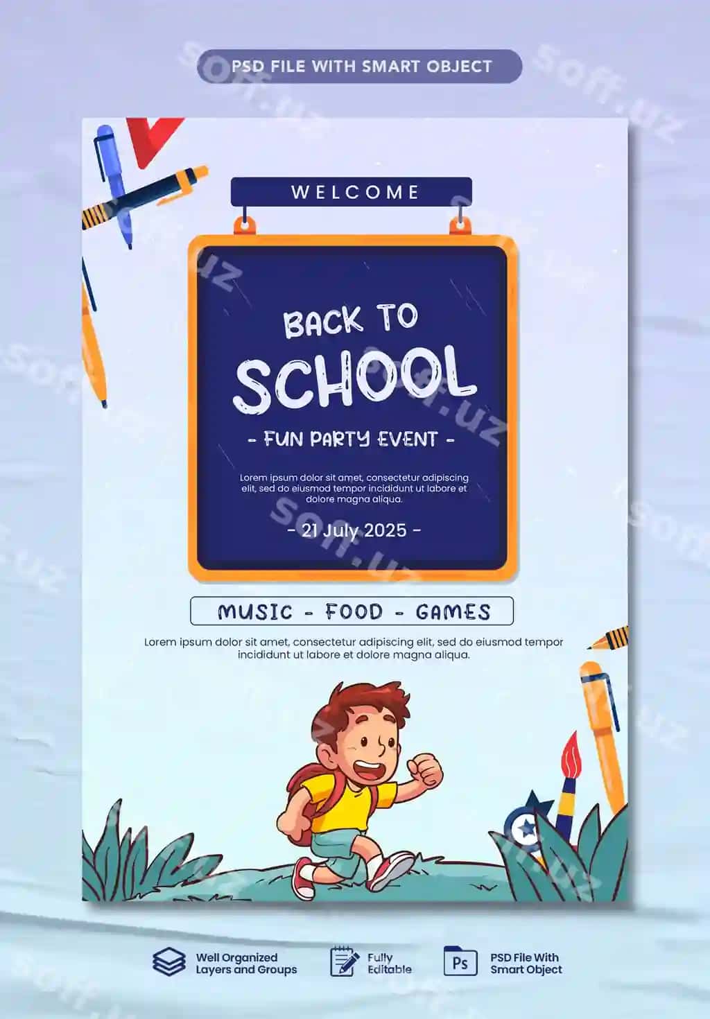 Maktabga qaytish poster dizayn shabloni | Back school poster design template