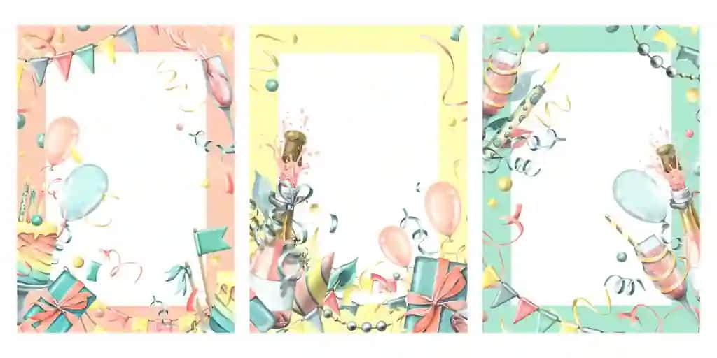 Vertikal tug'ilgan kartalar qizil shampan sharlari bilan sovg'alar konfetti bayroqlar tortlar | Vertical birthday cards with pink champagne balloons gifts confetti flags cakes